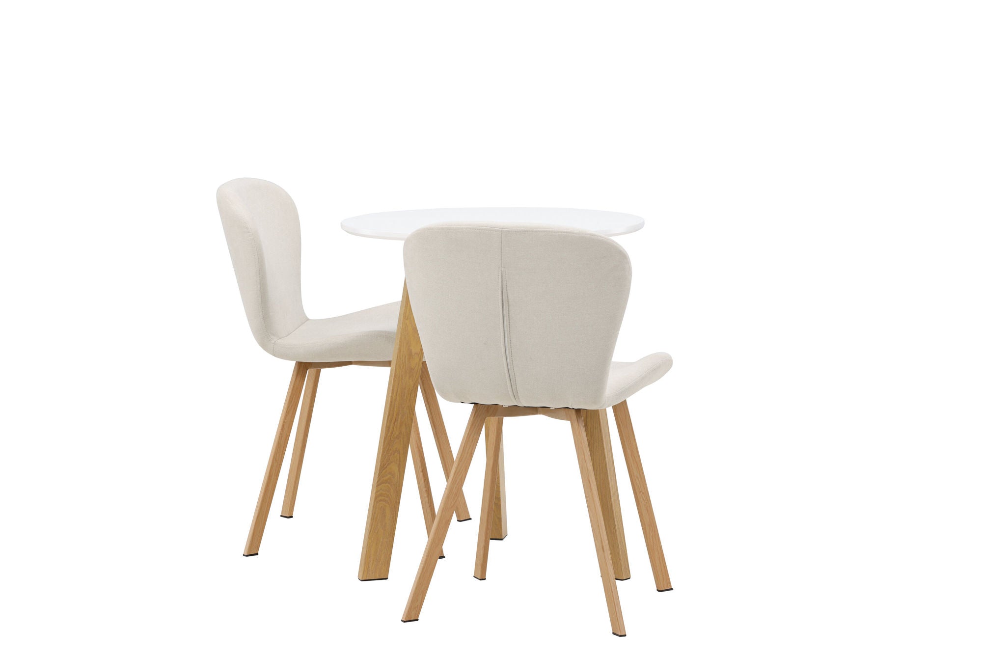 Venture Home Leonora spisebord φ65 - Oaklook / White MDF +Lilja Spisebordsstol - Oaklook / Beige Fabric _2