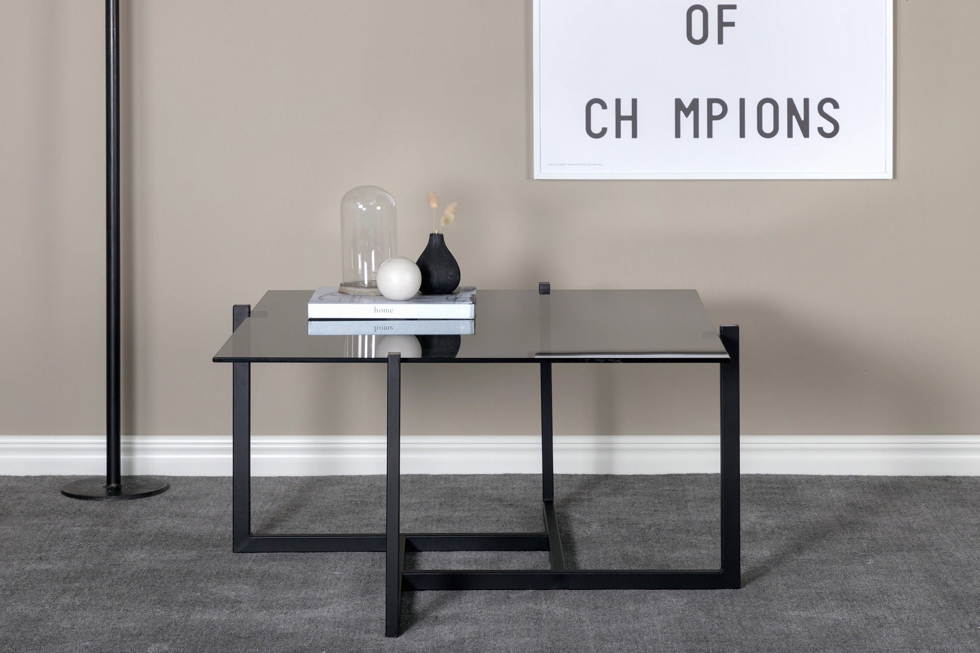 Venture Home Hybrid Sofa bord - Black / Grey Smokey Glass 80*80cm
