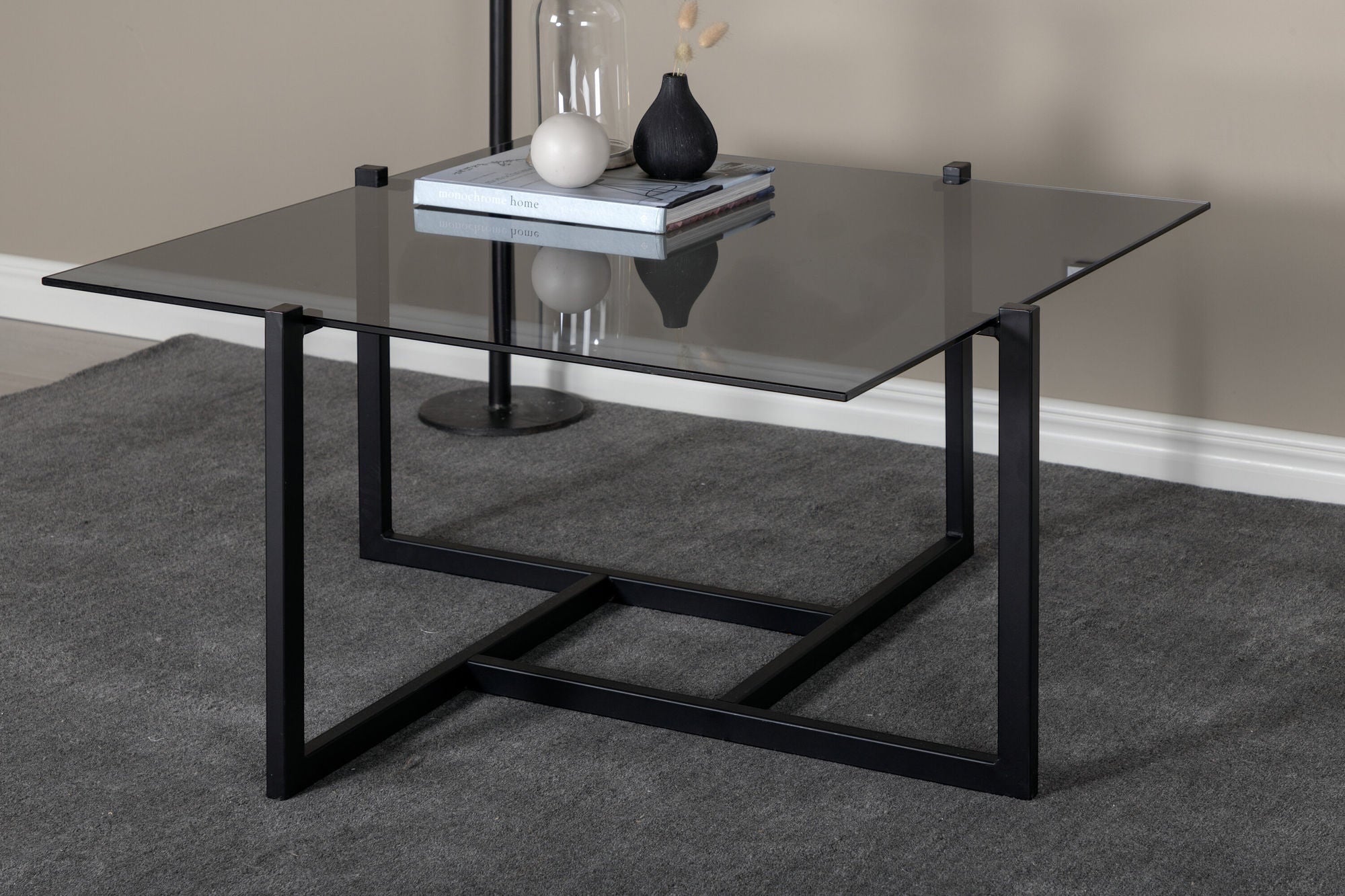 Venture Home Hybrid Sofa bord - Black / Grey Smokey Glass 80*80cm