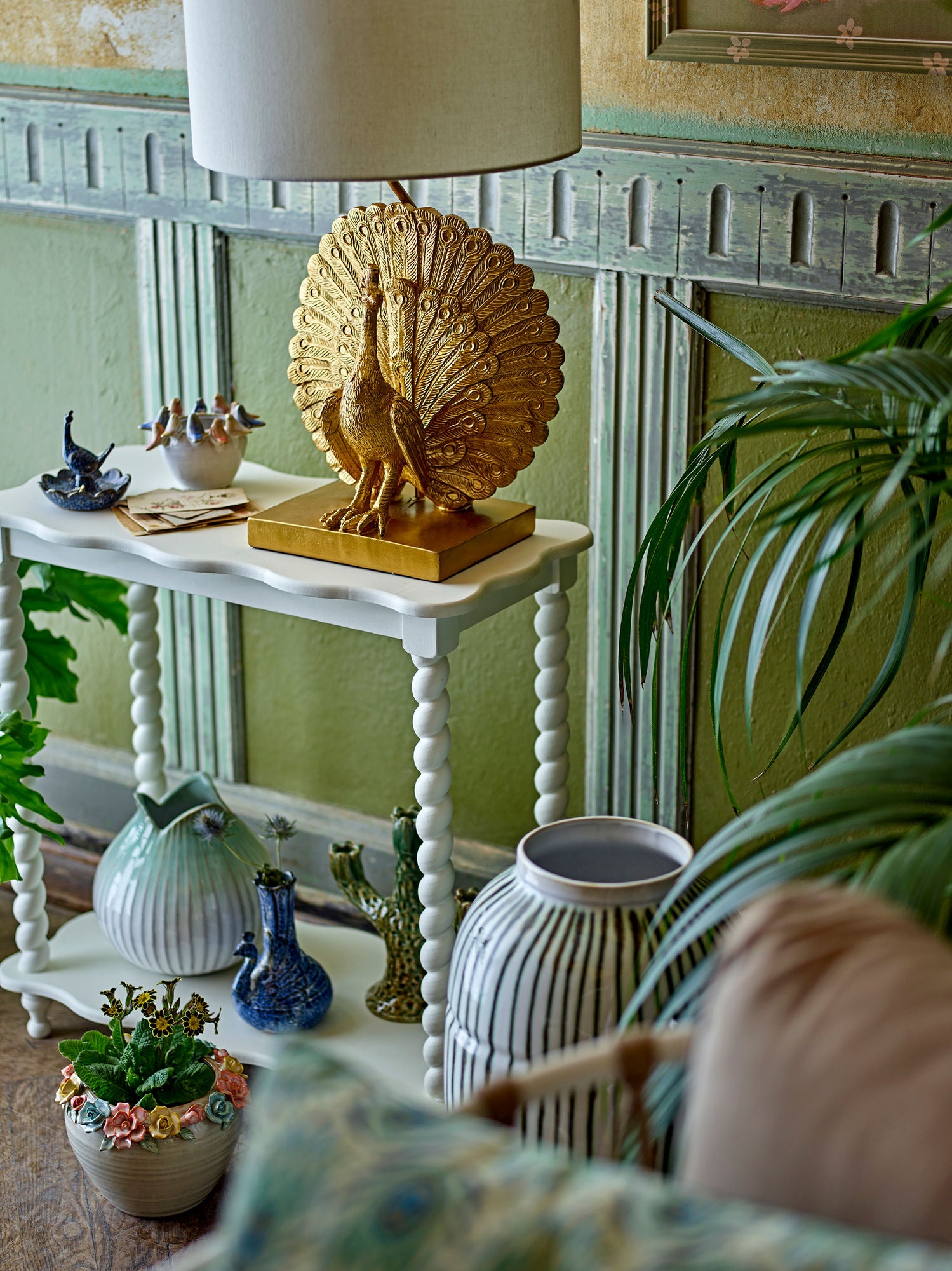 Creative Collection Peacock Bordlampe, Guld, Polyresin