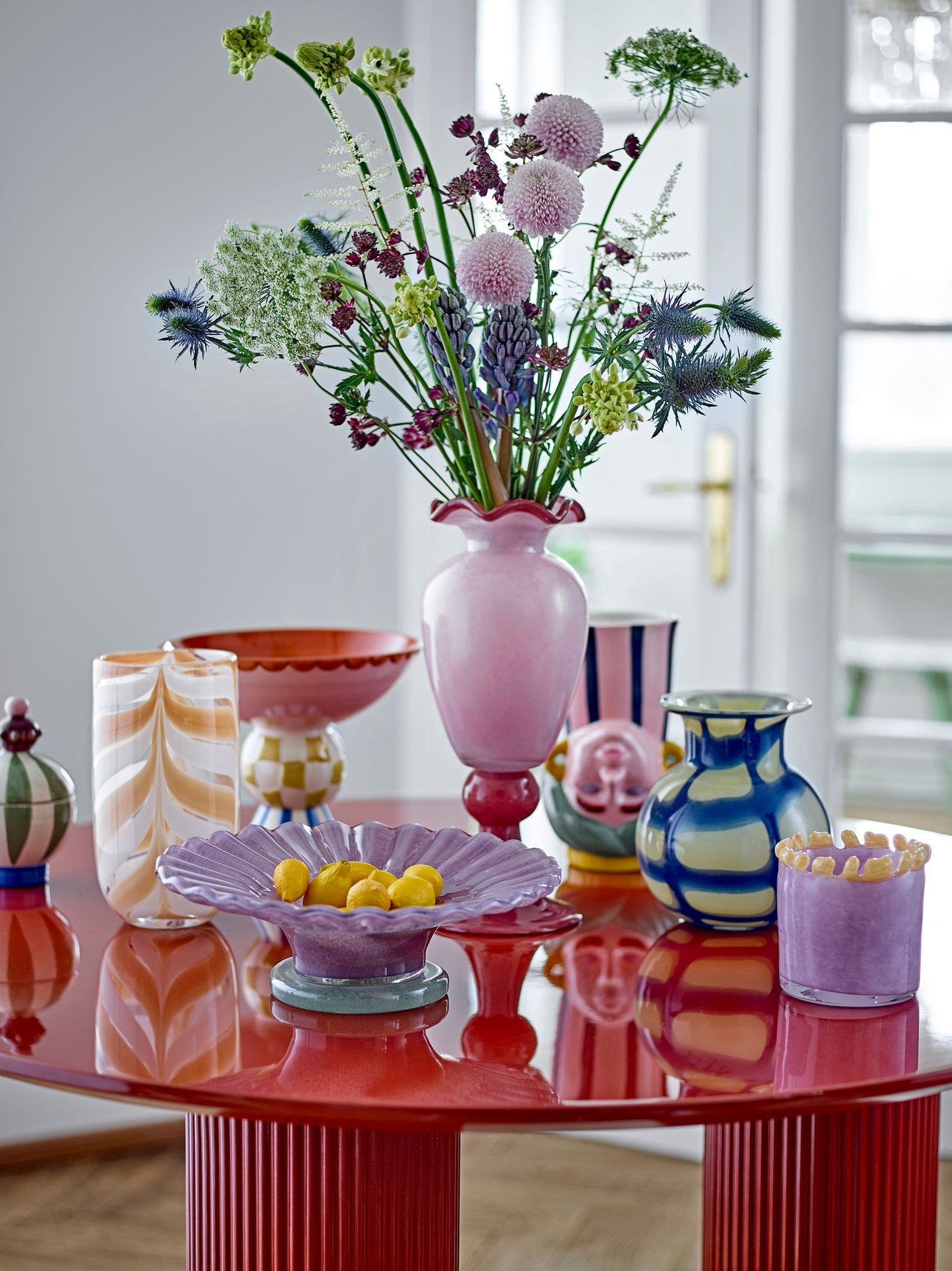 Bloomingville Frills Vase, Rosa, Glas