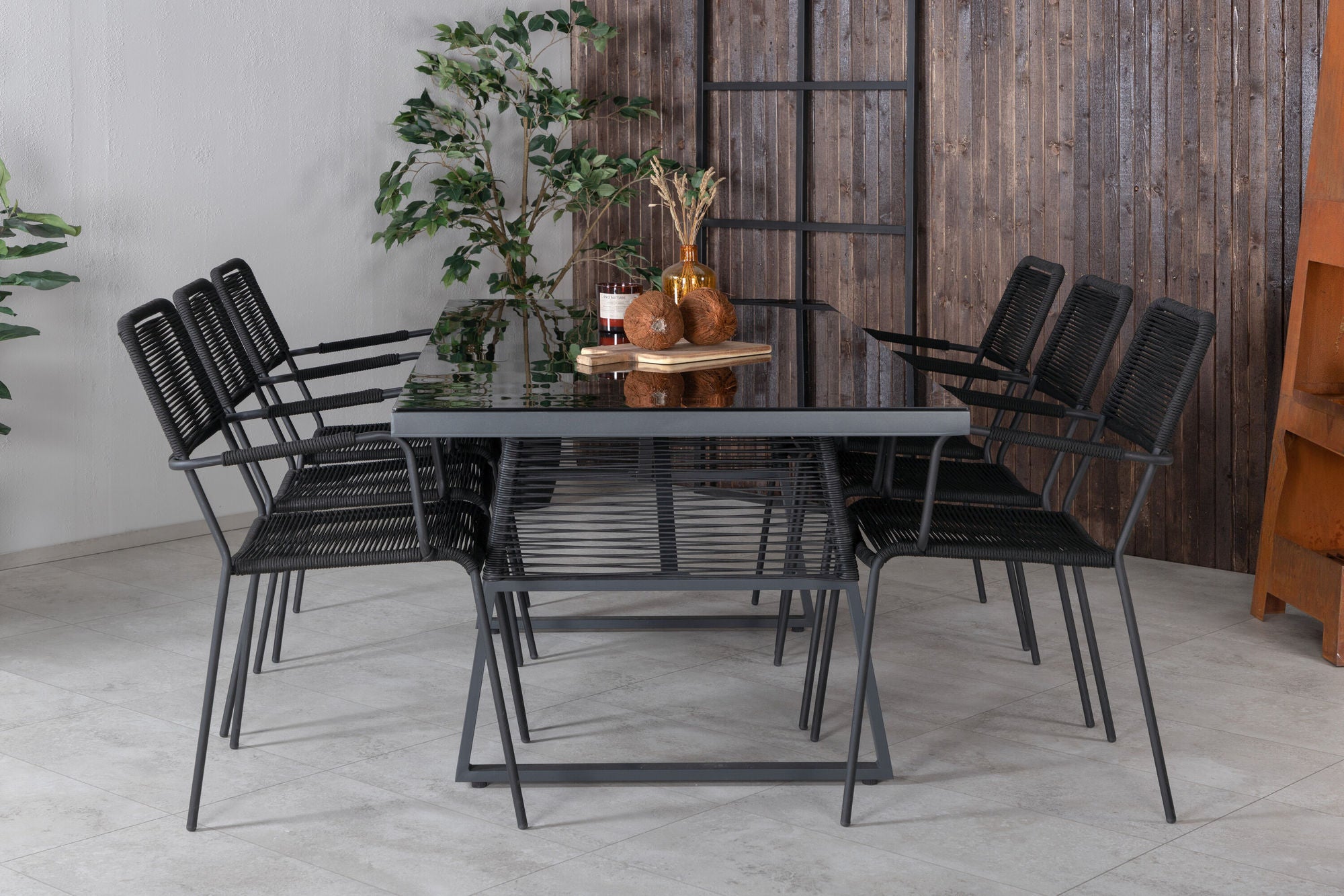 Venture Home Dallas spisebord +Lindos Armchair - Black Alu / Black Rope _6