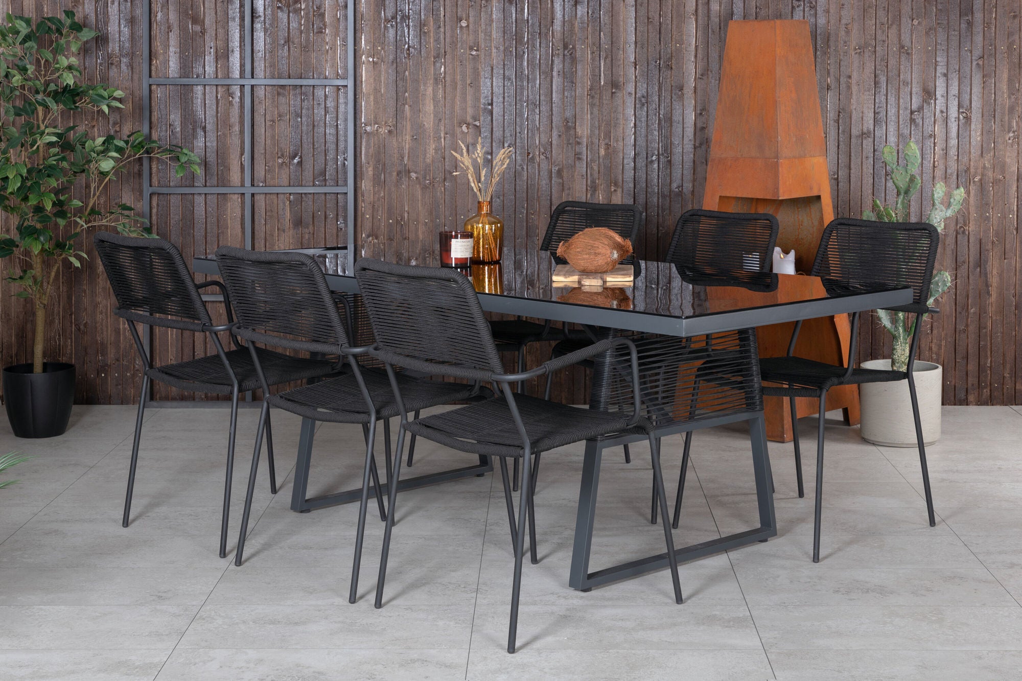 Venture Home Dallas spisebord +Lindos Armchair - Black Alu / Black Rope _6