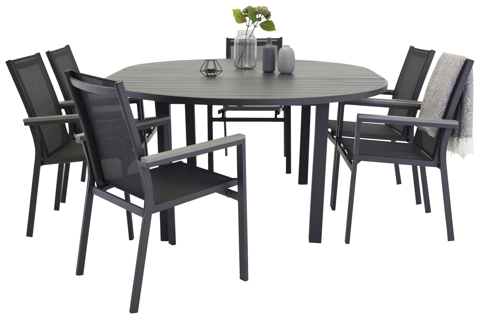 Venture Home Marbella matbord φ140*74 - Svart+Parma Karmstol (stapelbar) - svart alu / svart