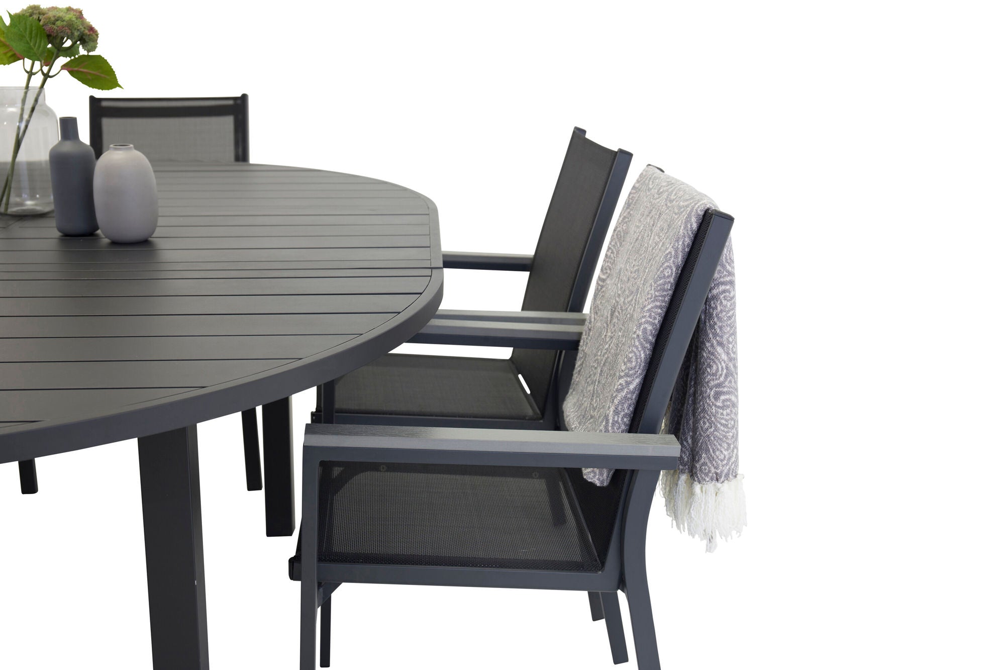 Venture Home Marbella matbord φ140*74 - Svart+Parma Karmstol (stapelbar) - svart alu / svart