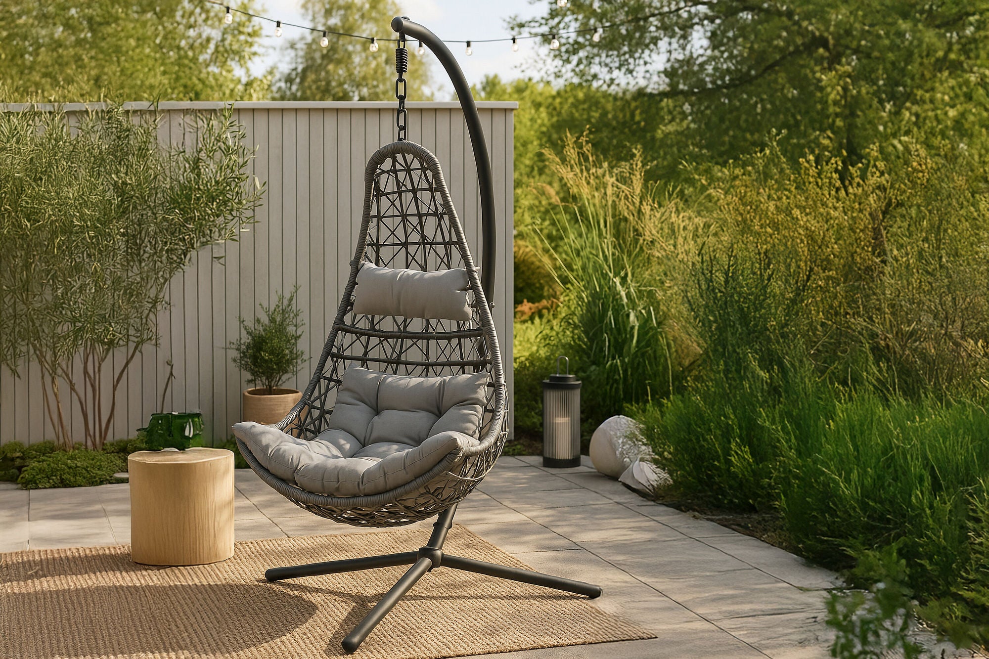 Venture Home Edinburgh Hanging chair - Black frame/grey wicker/grey cushion