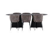 Venture Home Bootcut Oval spisebord - Black / Black Fanéer +Modesto Spisebordsstol - Grey / Smoked Black Boucle _6