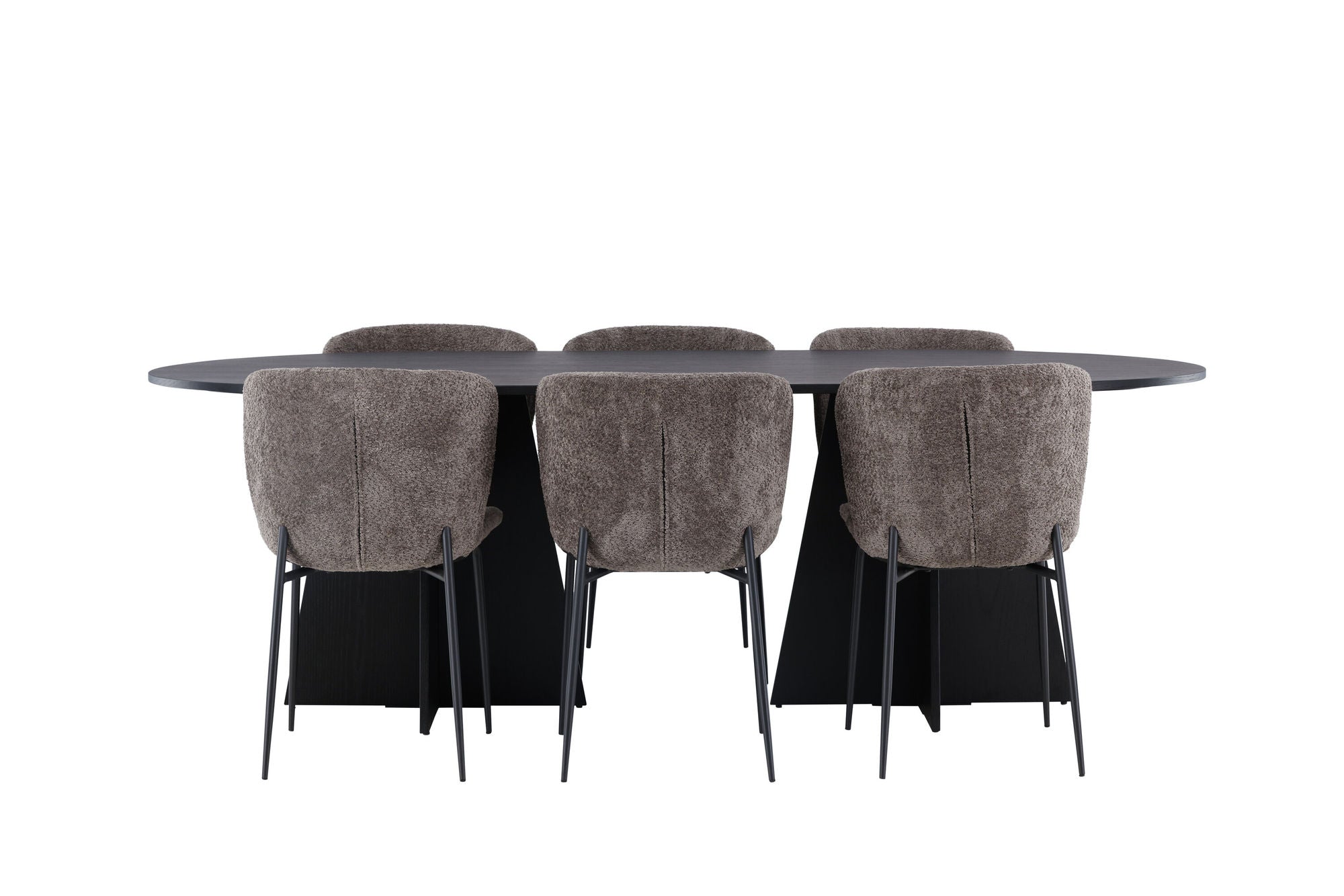 Venture Home Bootcut Oval spisebord - Black / Black Fanéer +Modesto Spisebordsstol - Grey / Smoked Black Boucle _6
