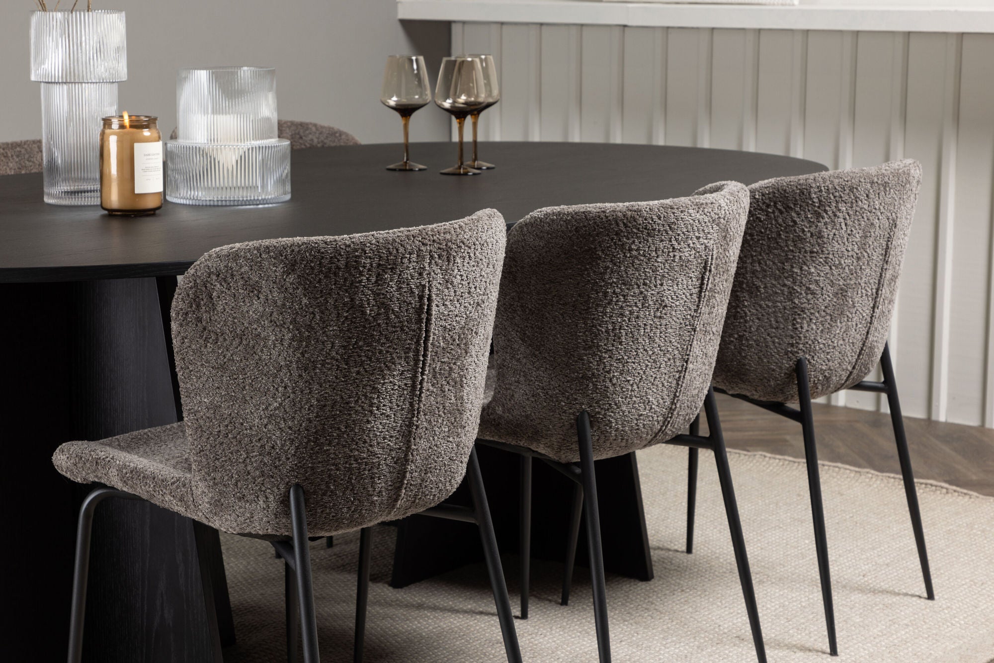 Venture Home Bootcut Oval spisebord - Black / Black Fanéer +Modesto Spisebordsstol - Grey / Smoked Black Boucle _6