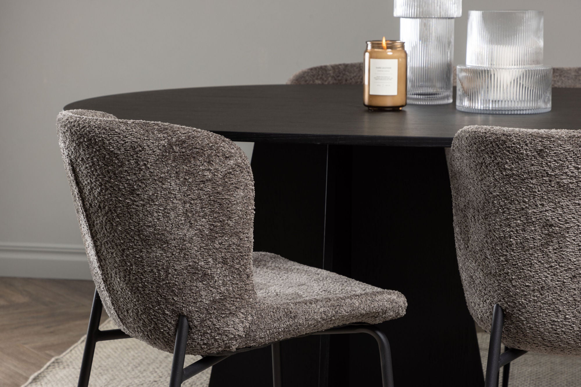 Venture Home Bootcut Oval spisebord - Black / Black Fanéer +Modesto Spisebordsstol - Grey / Smoked Black Boucle _6