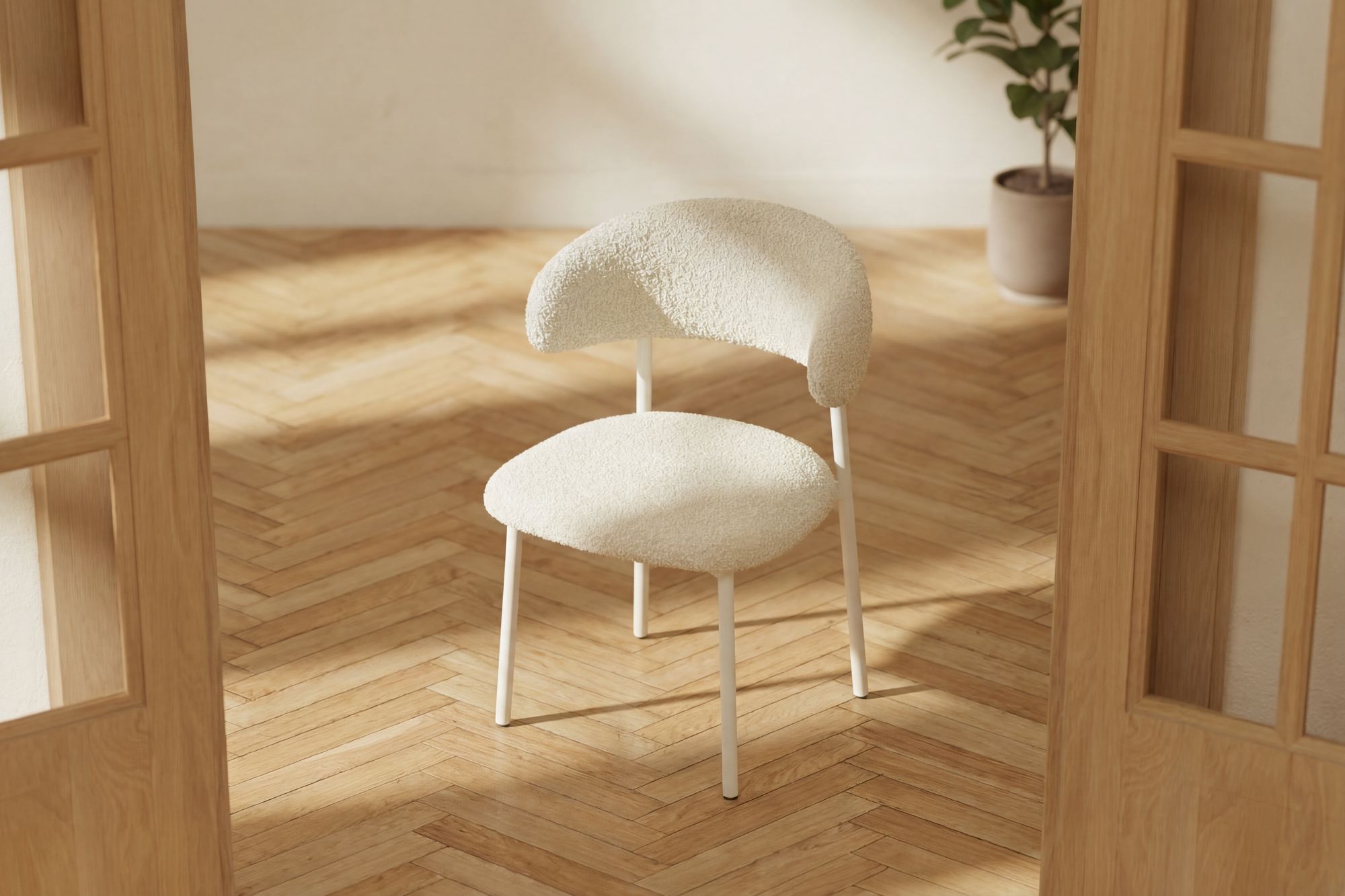 Vind Lillholmen Spisebordsstol 2-Pack - Beige Steel Frame / Beige Boucle fabric