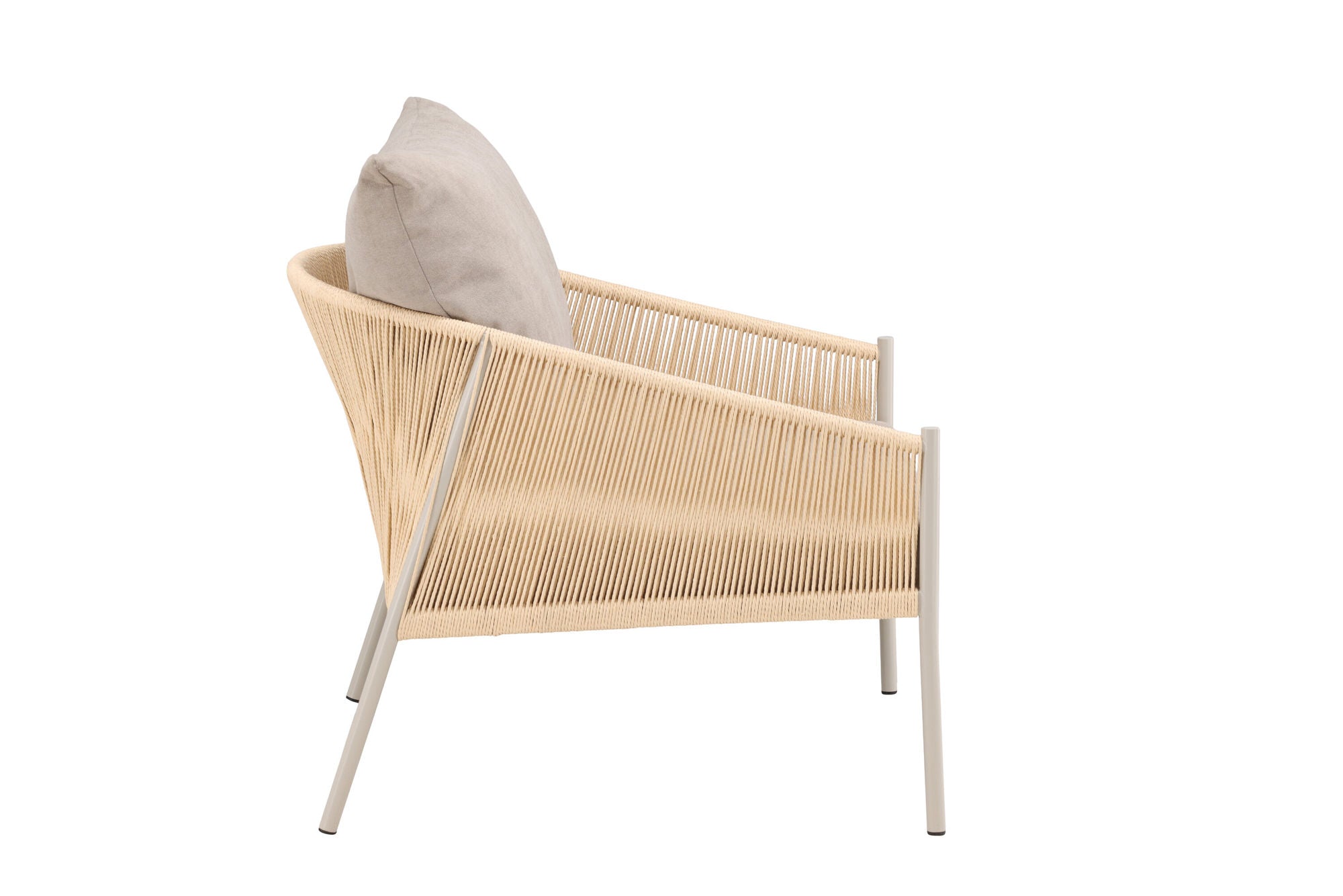 Vind Louie Lounge stol - Beige Steel Frame / Rope Beige Linen Fabric