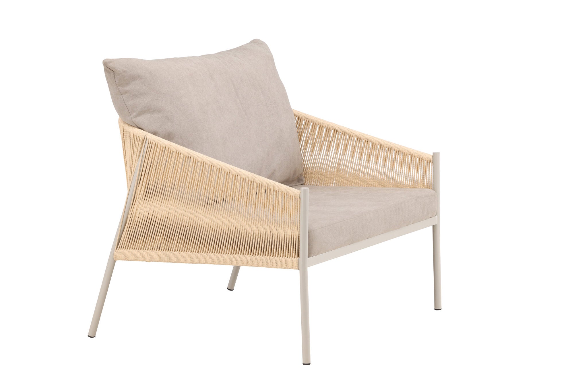 Vind Louie Lounge stol - Beige Steel Frame / Rope Beige Linen Fabric