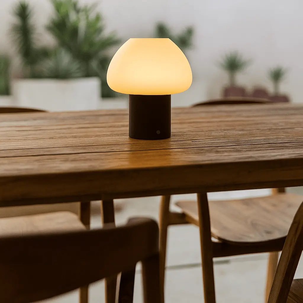 Fynn Mørkebrun genopladelig træ bordlampe