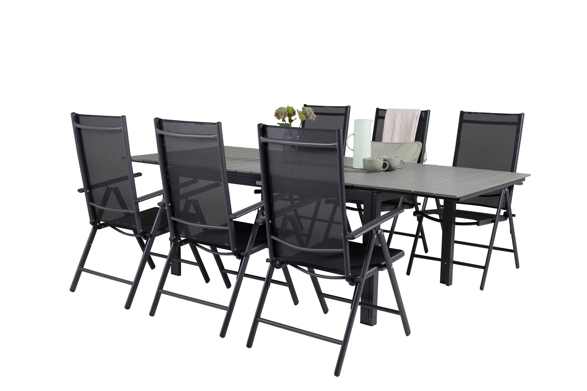 Venture Home Levels spisebord 160/240*90 - Black Alu / Grey Aintwood +Break 5:pos stol - Black alu / Black Textilene_6