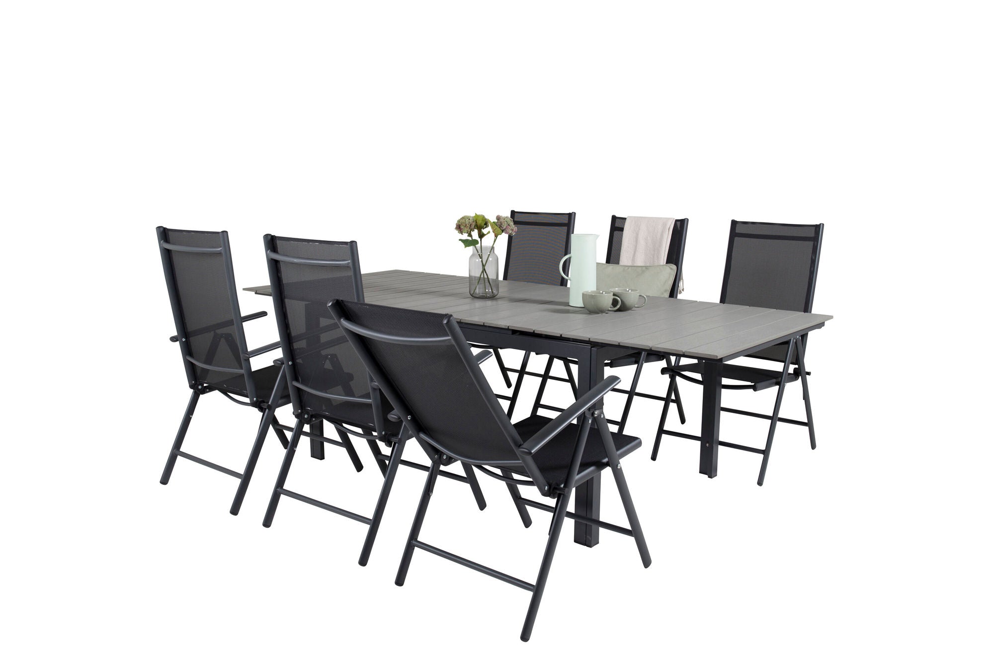 Venture Home Levels spisebord 160/240*90 - Black Alu / Grey Aintwood +Break 5:pos stol - Black alu / Black Textilene_6