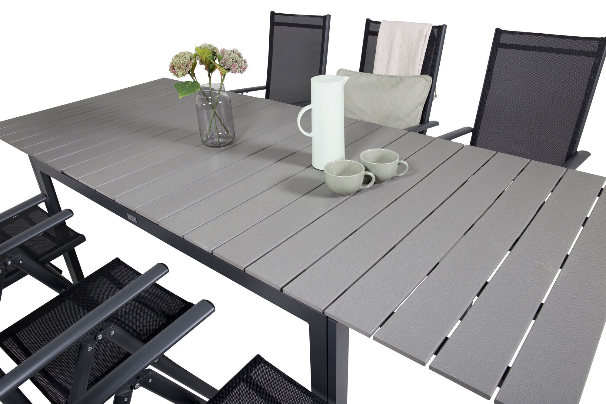 Venture Home Levels spisebord 160/240*90 - Black Alu / Grey Aintwood +Break 5:pos stol - Black alu / Black Textilene_6