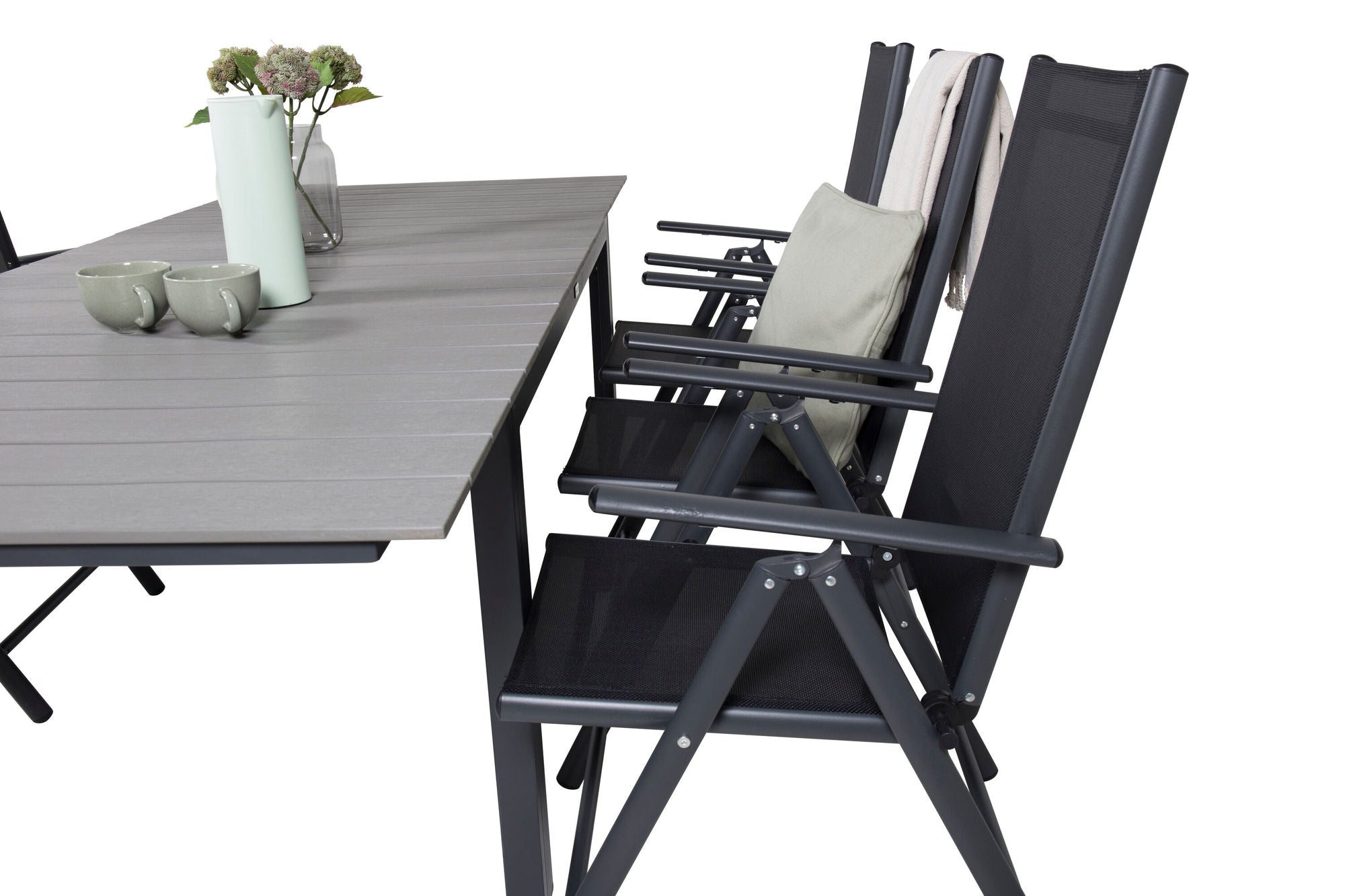 Venture Home Levels spisebord 160/240*90 - Black Alu / Grey Aintwood +Break 5:pos stol - Black alu / Black Textilene_6