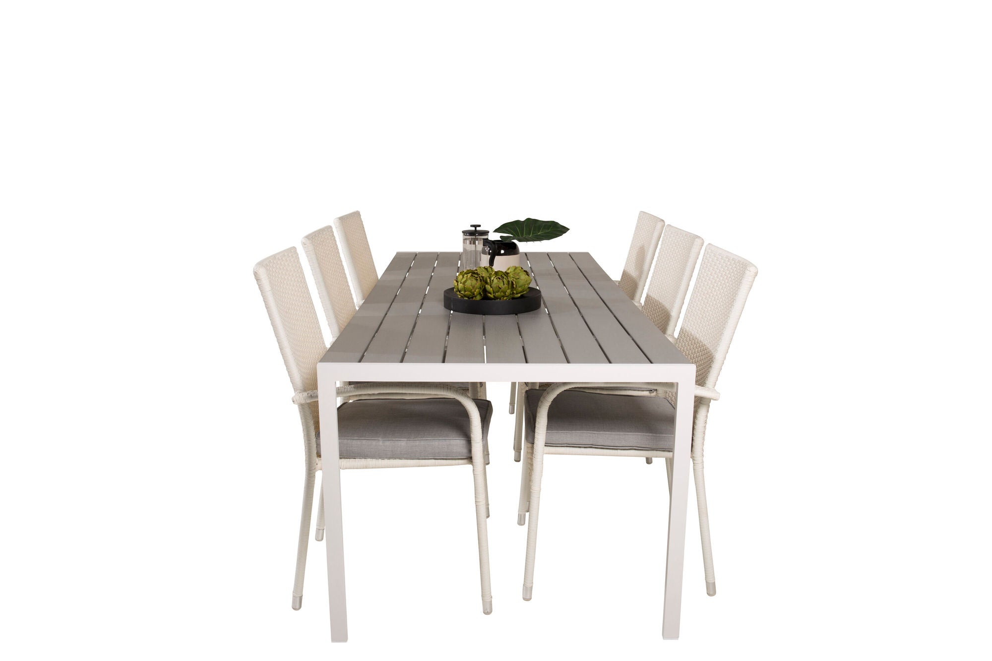 Venture Home Break spisebord - 205*90 - White Alu / Grey Aintwood+Anna Arm stol (stackabl