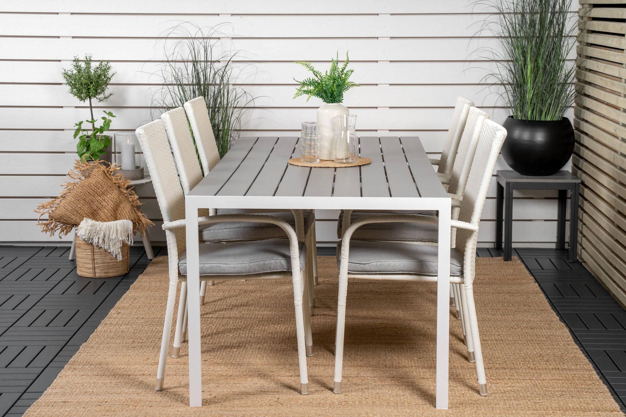 Venture Home Break spisebord - 205*90 - White Alu / Grey Aintwood+Anna Arm stol (stackabl