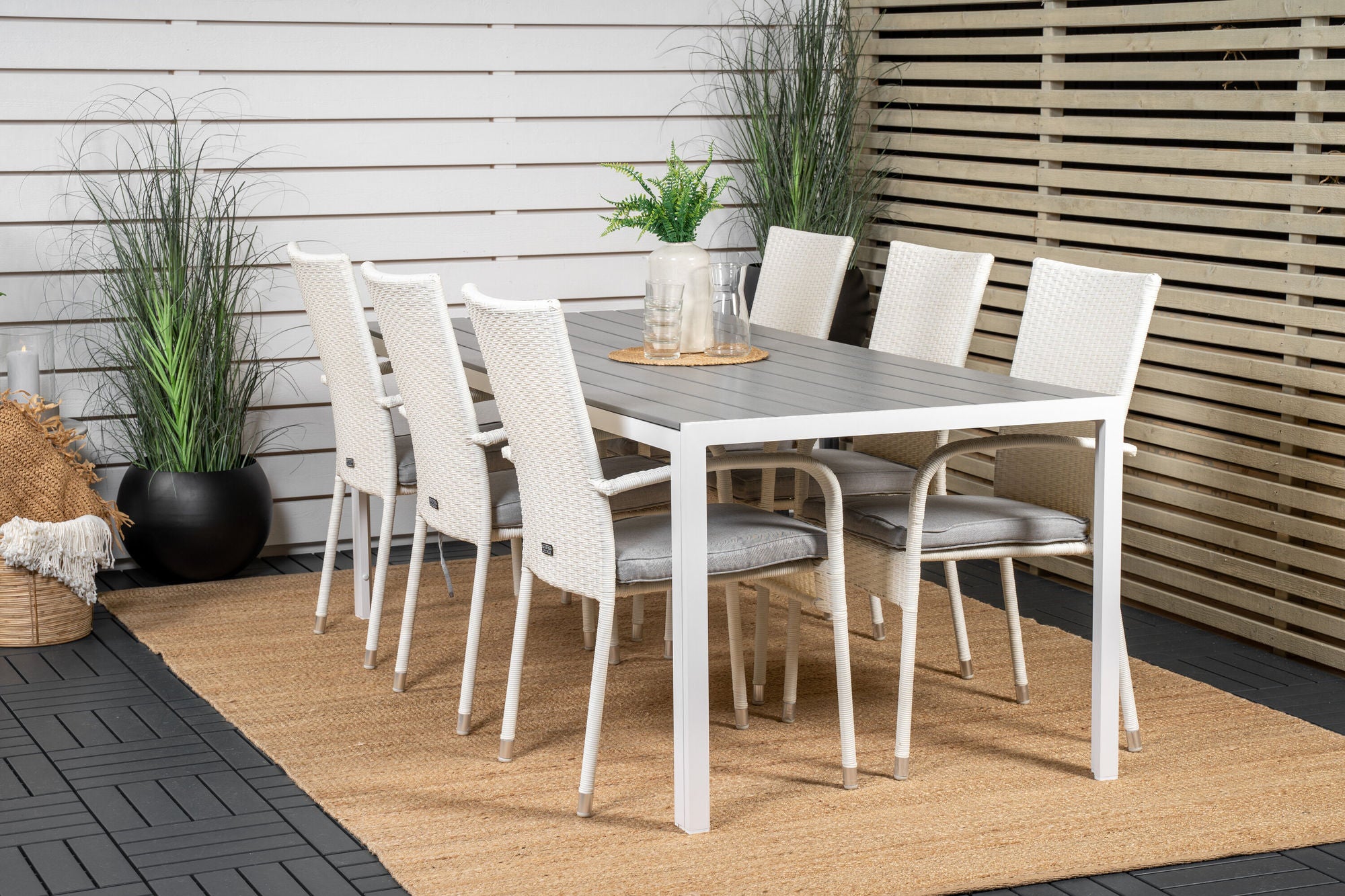 Venture Home Break spisebord - 205*90 - White Alu / Grey Aintwood+Anna Arm stol (stackabl