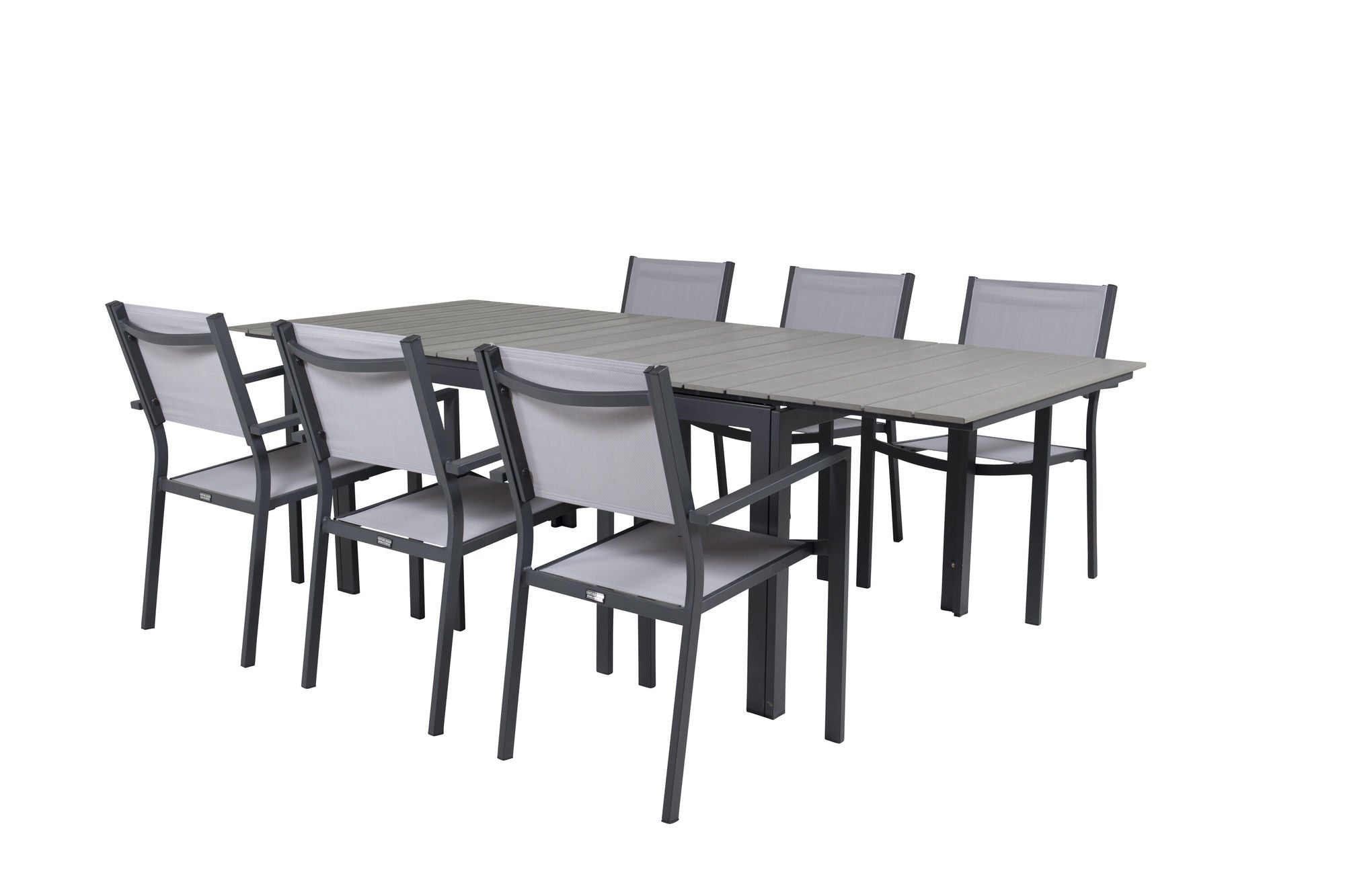Venture Home Levels spisebord 160/240*90 - Black Alu / Grey Aintwood +Copacabana Arm stol (stackable) - Black Alu / Grey Textilene_6