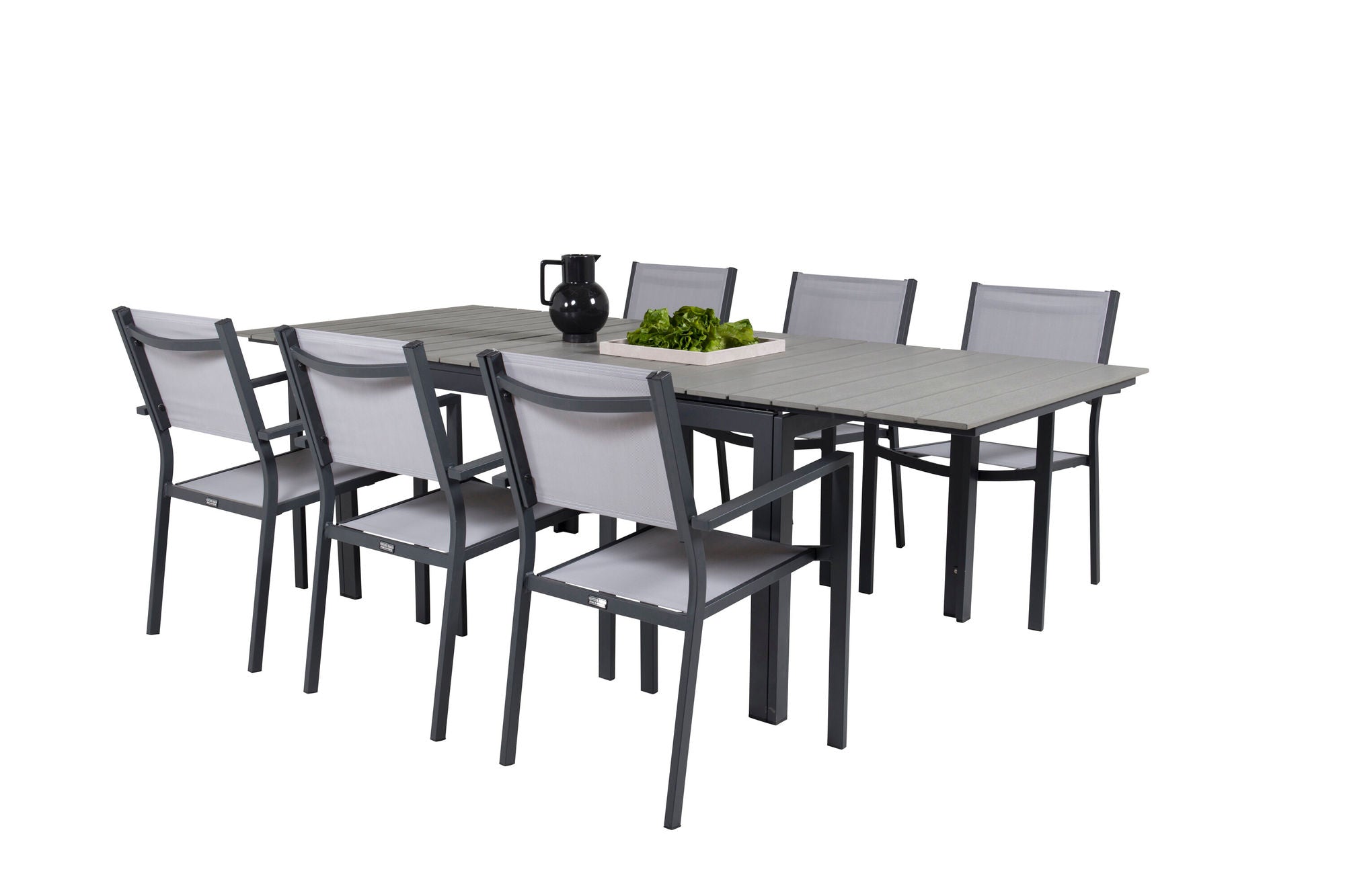 Venture Home Levels spisebord 160/240*90 - Black Alu / Grey Aintwood +Copacabana Arm stol (stackable) - Black Alu / Grey Textilene_6