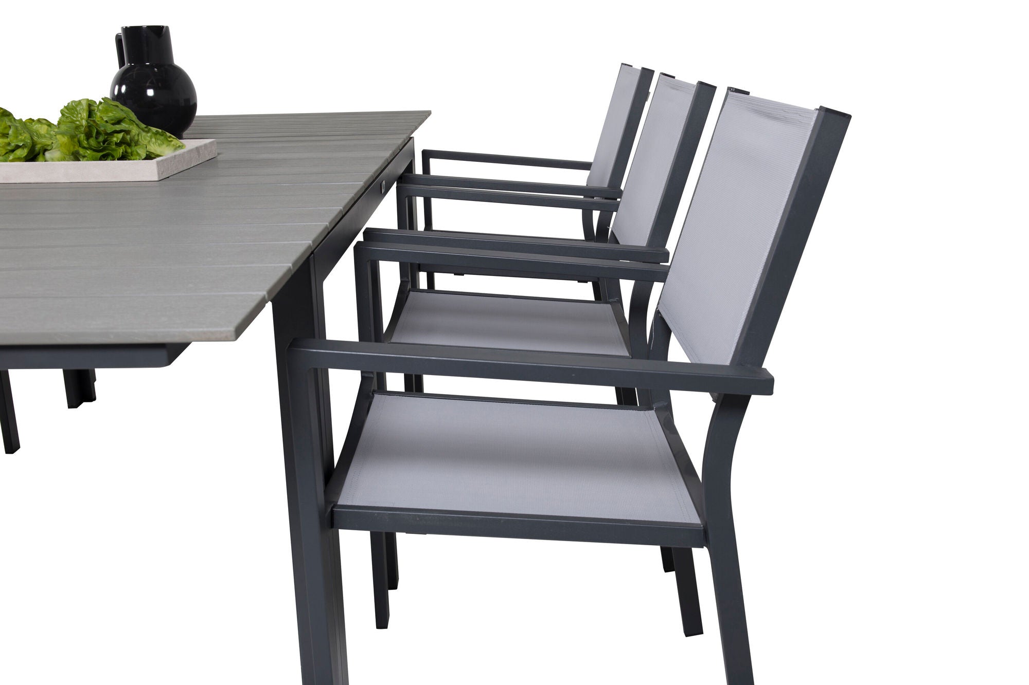 Venture Home Levels spisebord 160/240*90 - Black Alu / Grey Aintwood +Copacabana Arm stol (stackable) - Black Alu / Grey Textilene_6