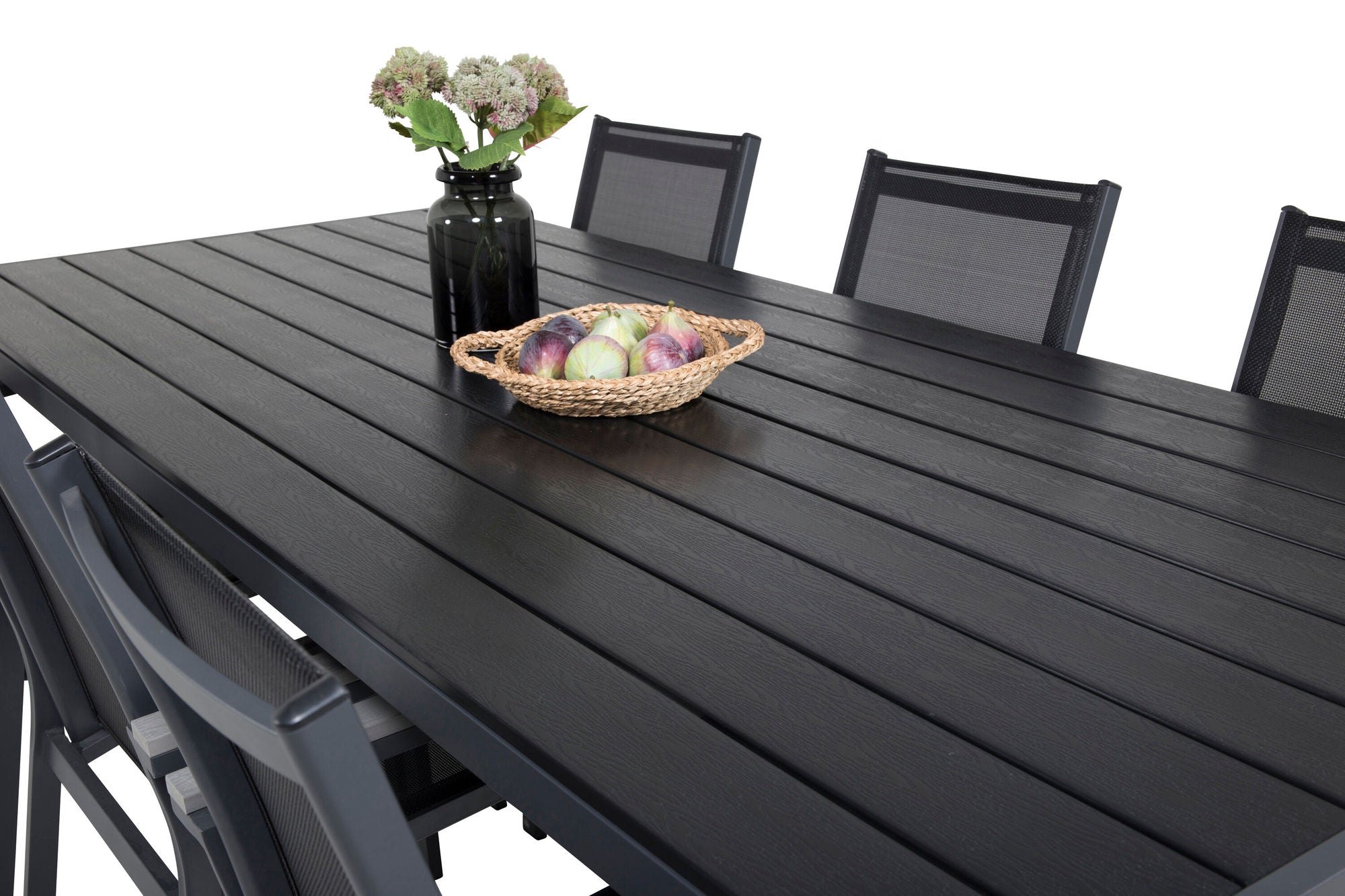 Venture Home Break spisebord - 205*90 - Black Alu / Black Aintwood+Parma Arm stol (stacka