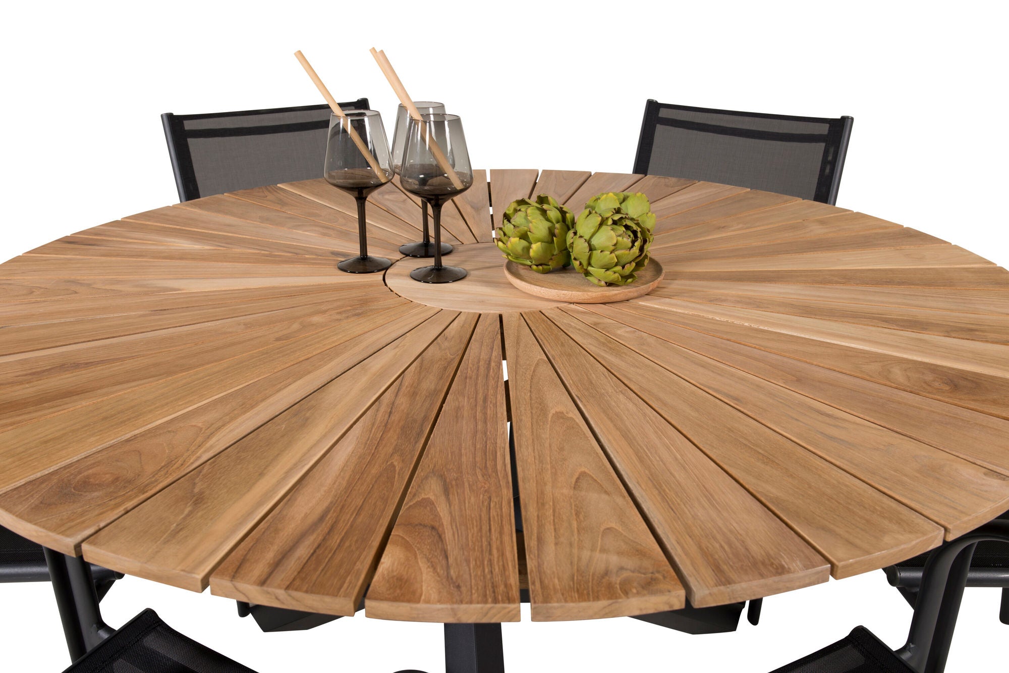 Venture Home Mexico spisebord ø140 - Black / Teak+Santorini Arm stol (Stackable) - Black