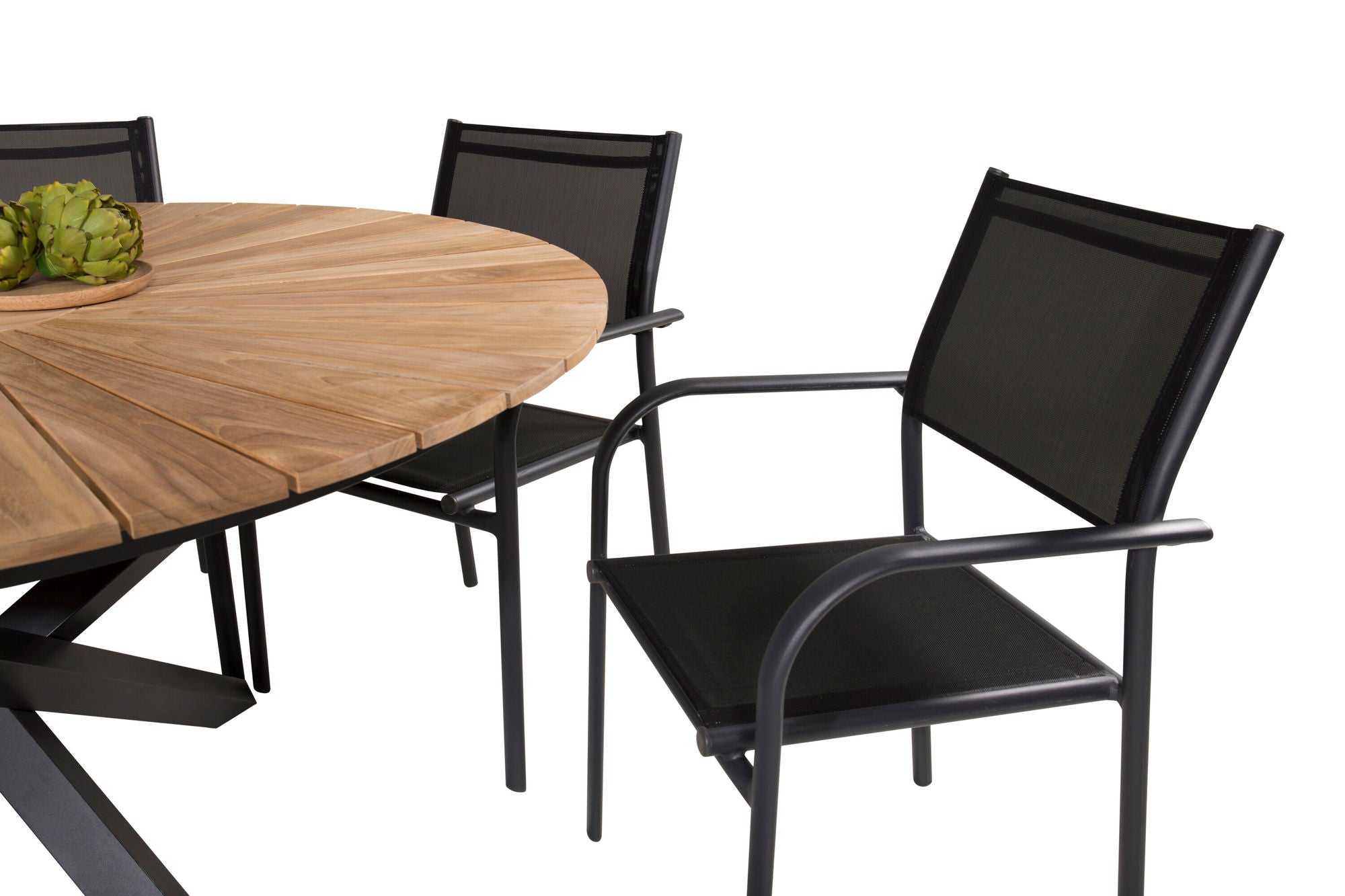 Venture Home Mexico spisebord ø140 - Black / Teak+Santorini Arm stol (Stackable) - Black