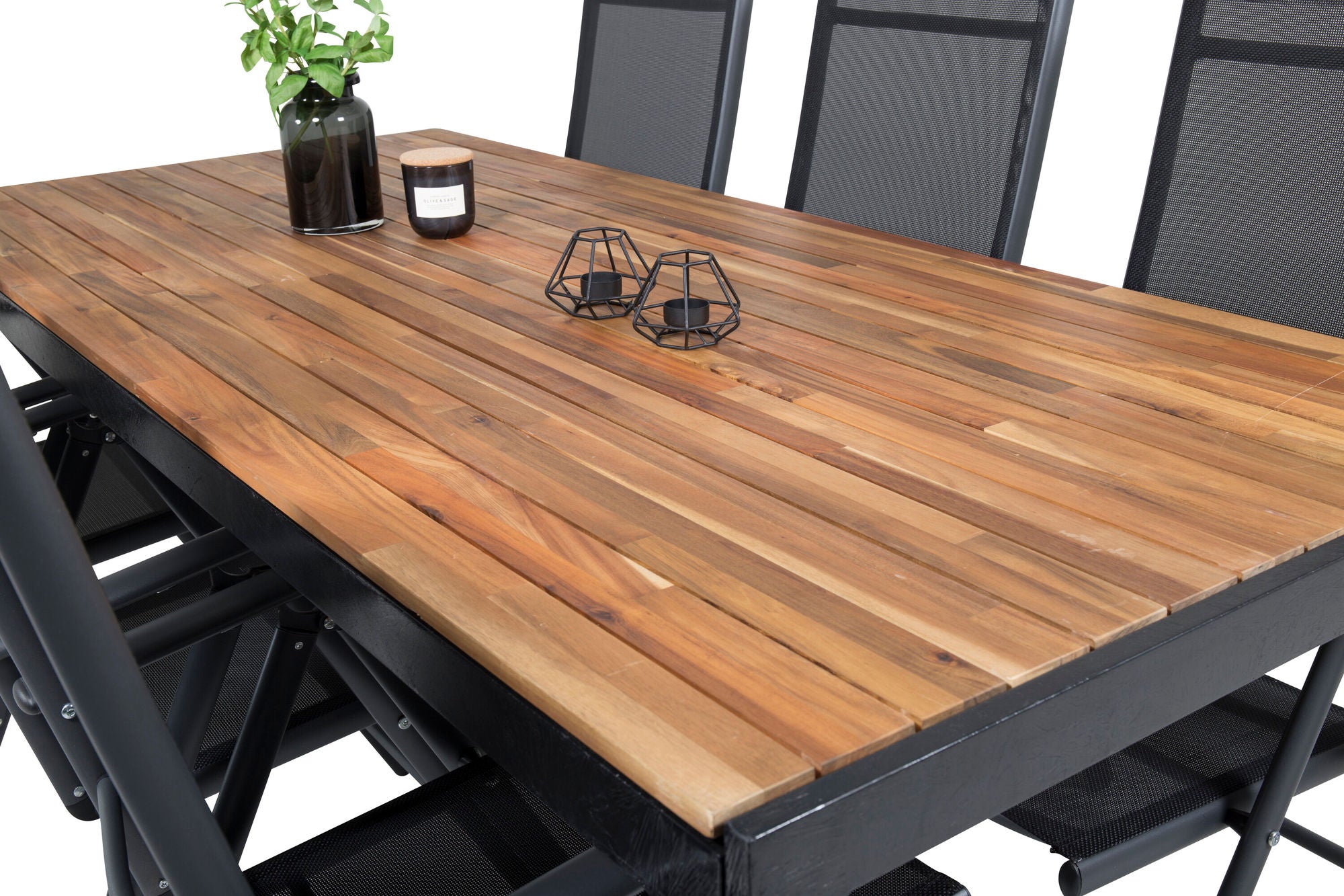 Venture Home Bois spisebord 200*100cm - Black Legs / Acacia +Break 5:pos stol - Black a