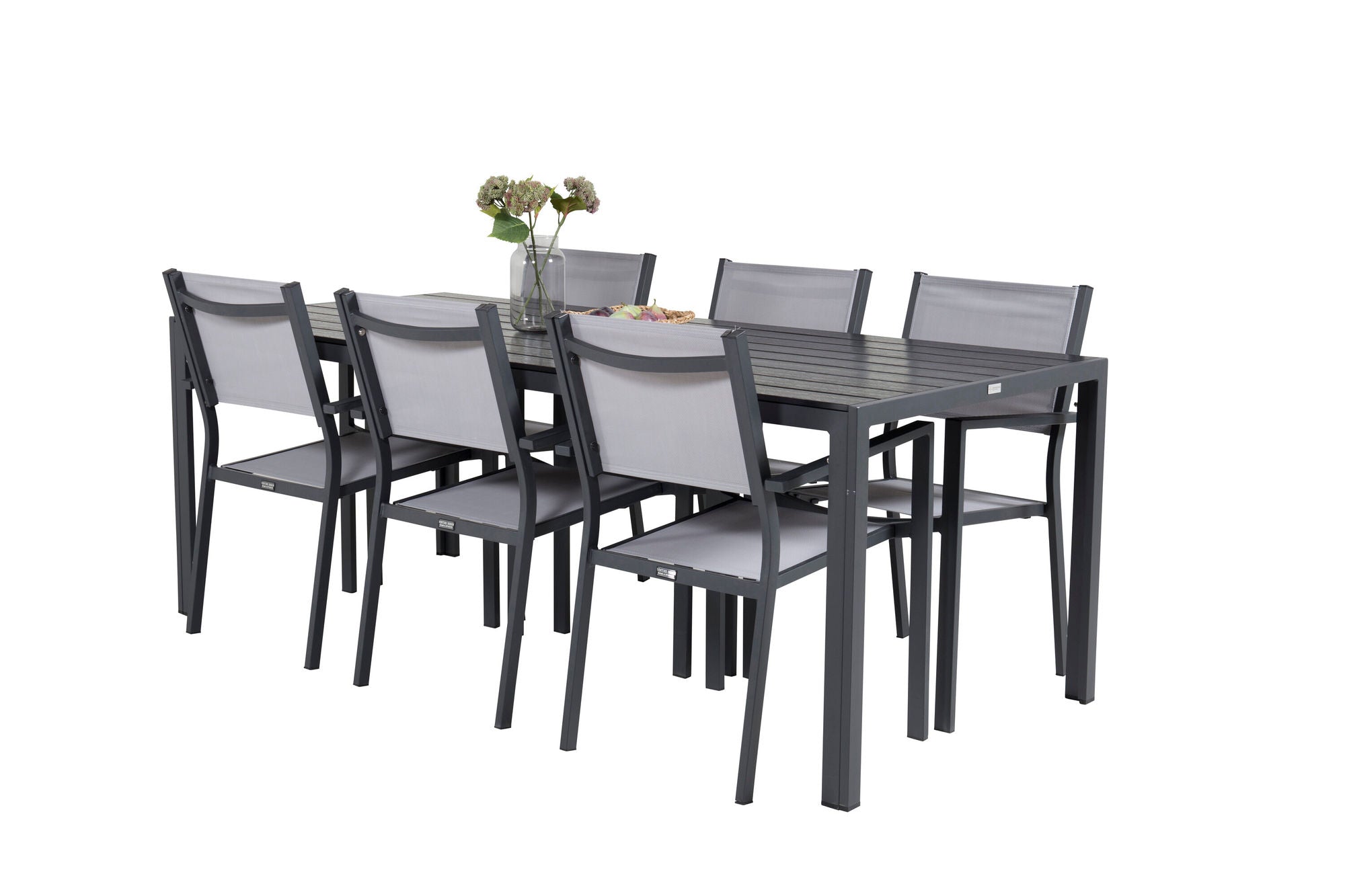 Venture Home Break spisebord - 205*90 - Black Alu / Black Aintwood+Copacabana Arm stol (s