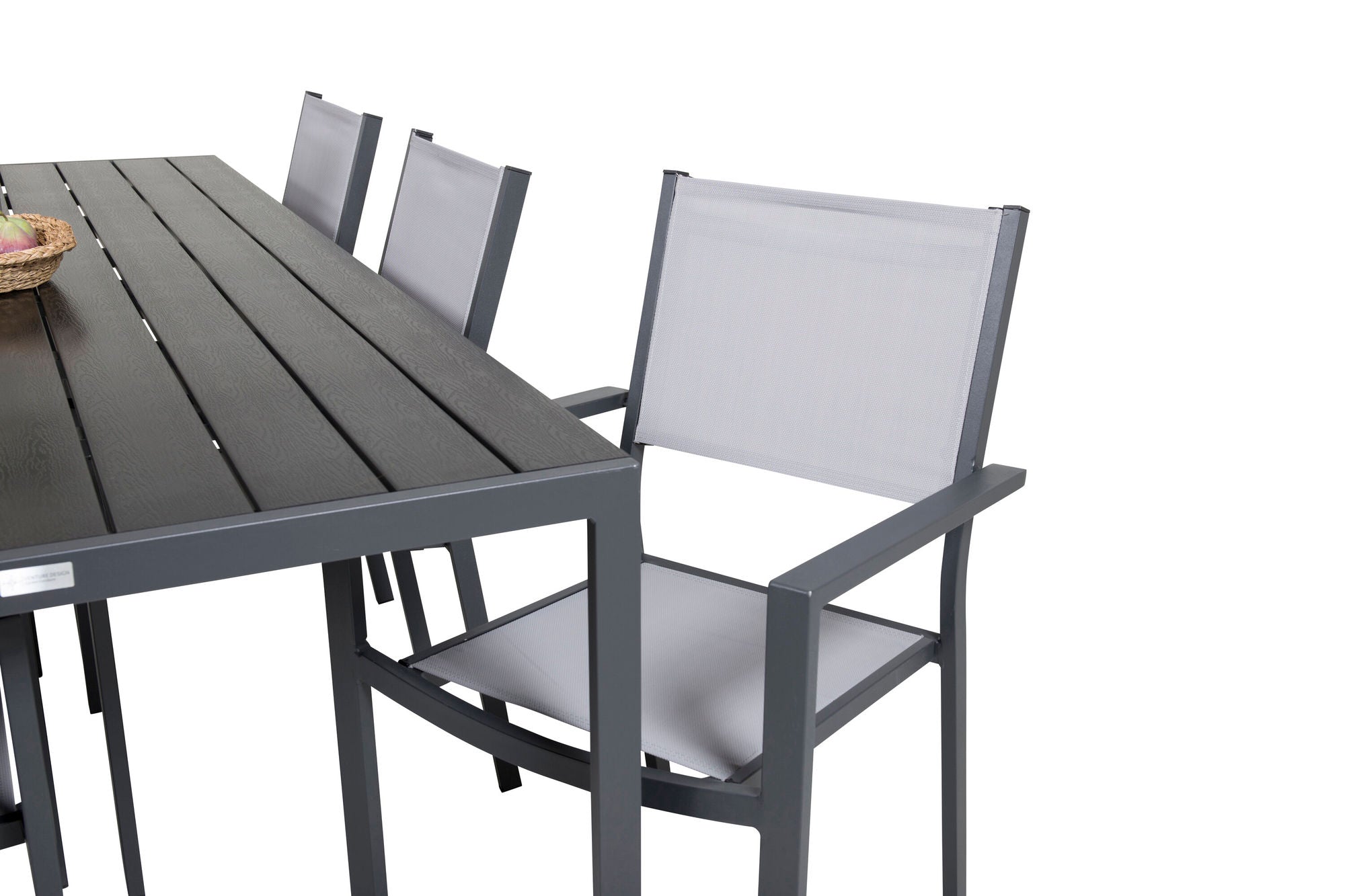 Venture Home Break spisebord - 205*90 - Black Alu / Black Aintwood+Copacabana Arm stol (s