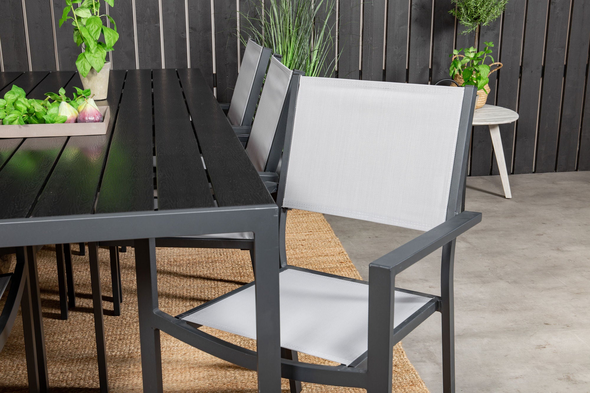 Venture Home Break spisebord - 205*90 - Black Alu / Black Aintwood+Copacabana Arm stol (s