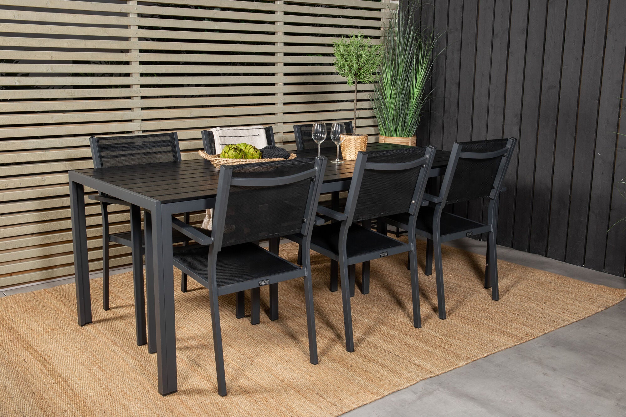 Venture Home Break spisebord - 205*90 - Black Alu / Black Aintwood+Copacabana Arm stol (s