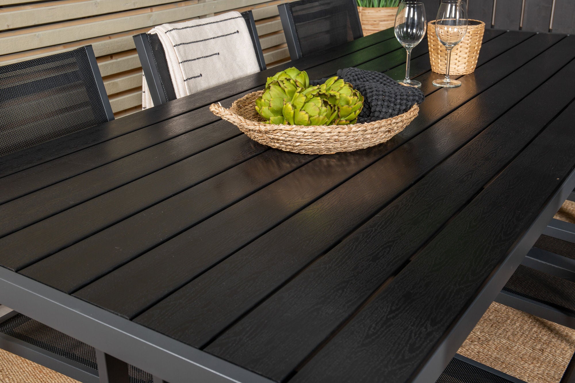 Venture Home Break spisebord - 205*90 - Black Alu / Black Aintwood+Copacabana Arm stol (s