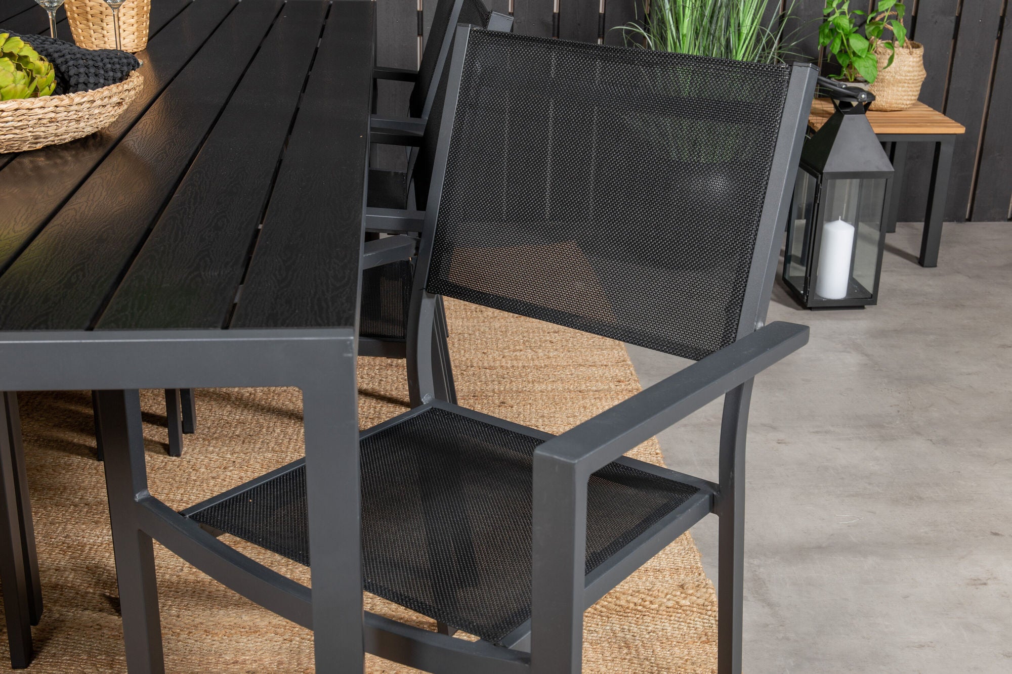 Venture Home Break spisebord - 205*90 - Black Alu / Black Aintwood+Copacabana Arm stol (s