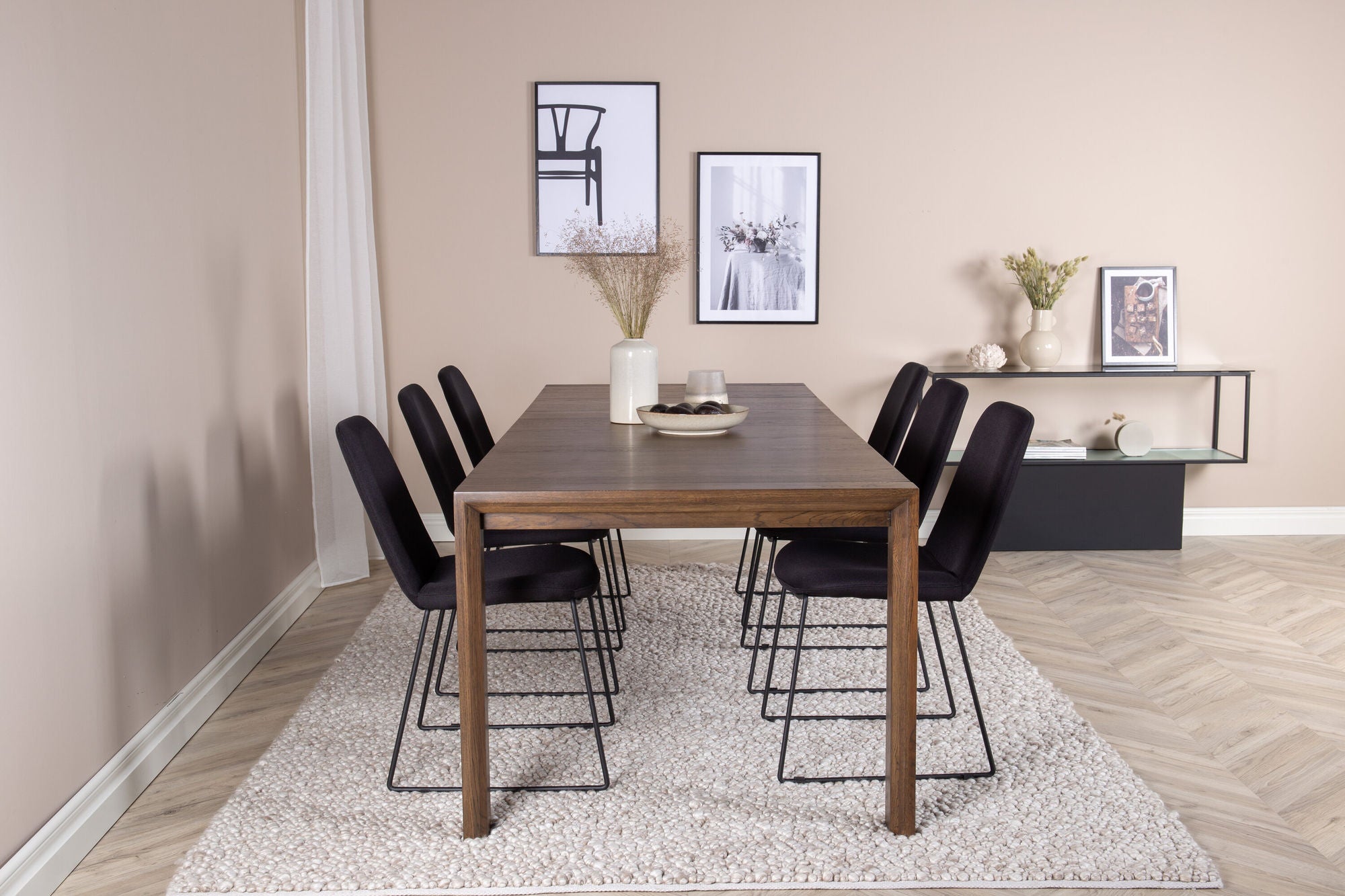 Venture Home Slider Extention bord - Smoked Oak - 170+40+40cm +Muce Spisebordsstol - Black Legs - Black Fabric_6