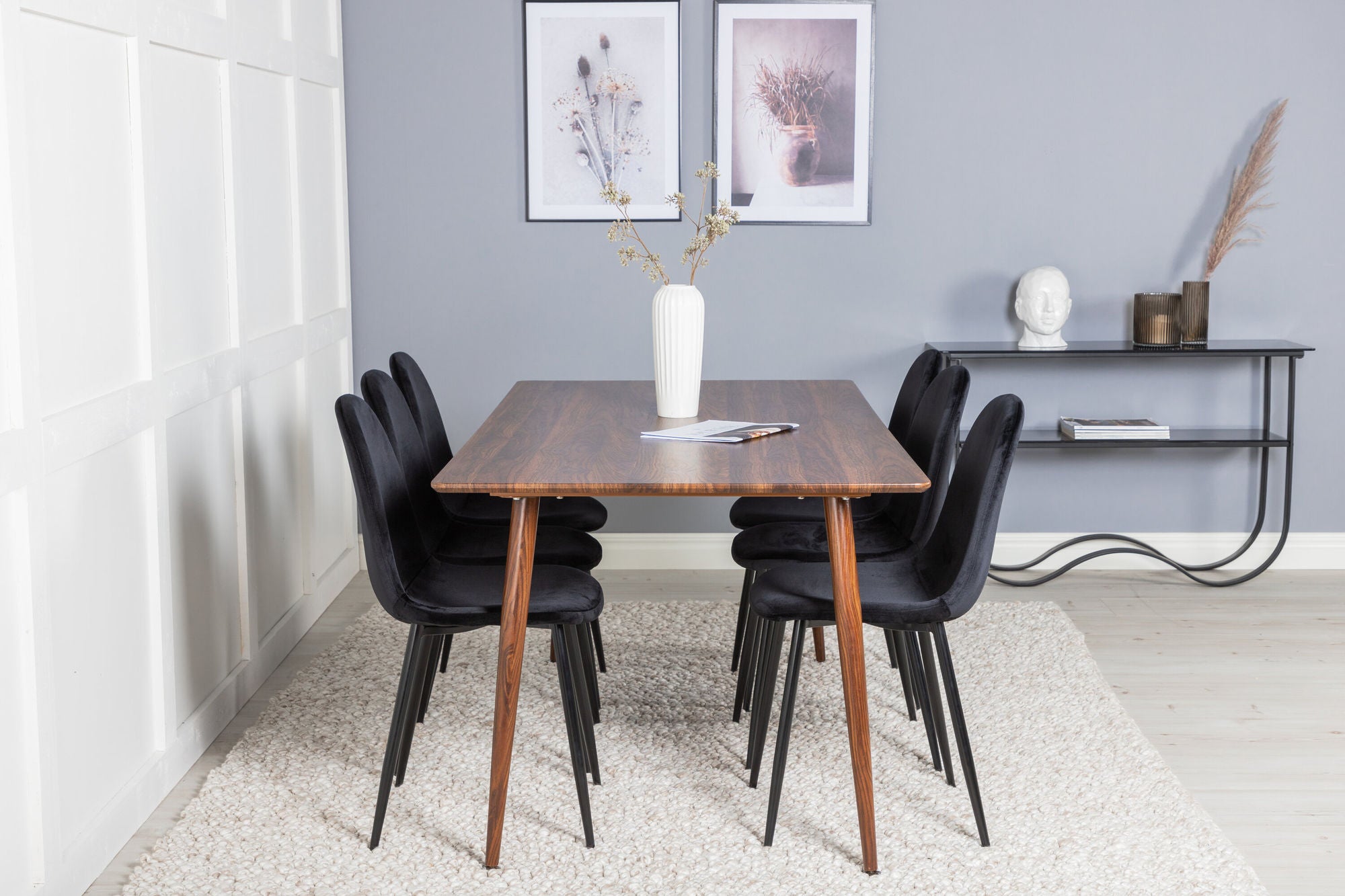 Venture Home Polar spisebord 180 cm - Walnut top - Walnut Legs+Polar Spisebordsstol - Black legs / Black Velvet (ersätter 19902-888)_6