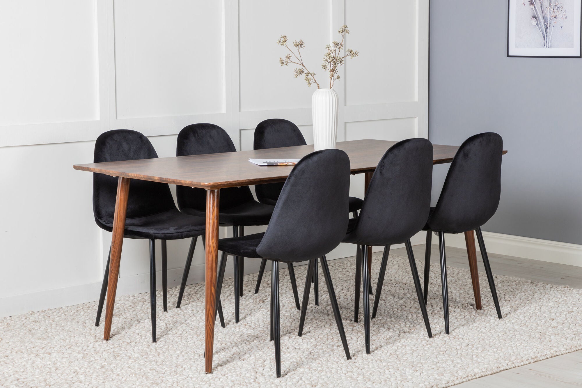 Venture Home Polar spisebord 180 cm - Walnut top - Walnut Legs+Polar Spisebordsstol - Black legs / Black Velvet (ersätter 19902-888)_6