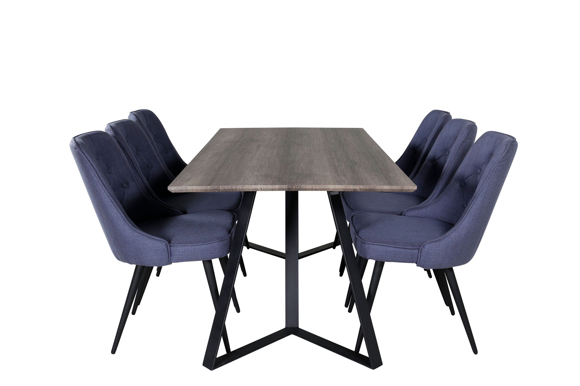 Venture Home Marina spisebord - 180*90*H75 - Grey / Black+Velvet Deluxe Spisebordsstol - Black Legs - Blue Fabric_6