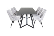 Venture Home Marina spisebord - Black top / Black Legs +Velvet Deluxe Spisebordsstol - Light Grey / Black_6