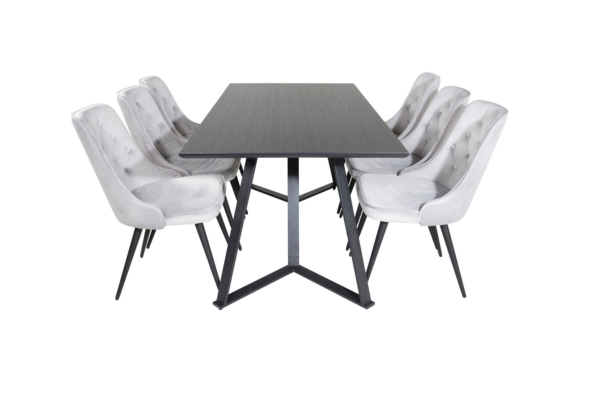 Venture Home Marina spisebord - Black top / Black Legs +Velvet Deluxe Spisebordsstol - Light Grey / Black_6