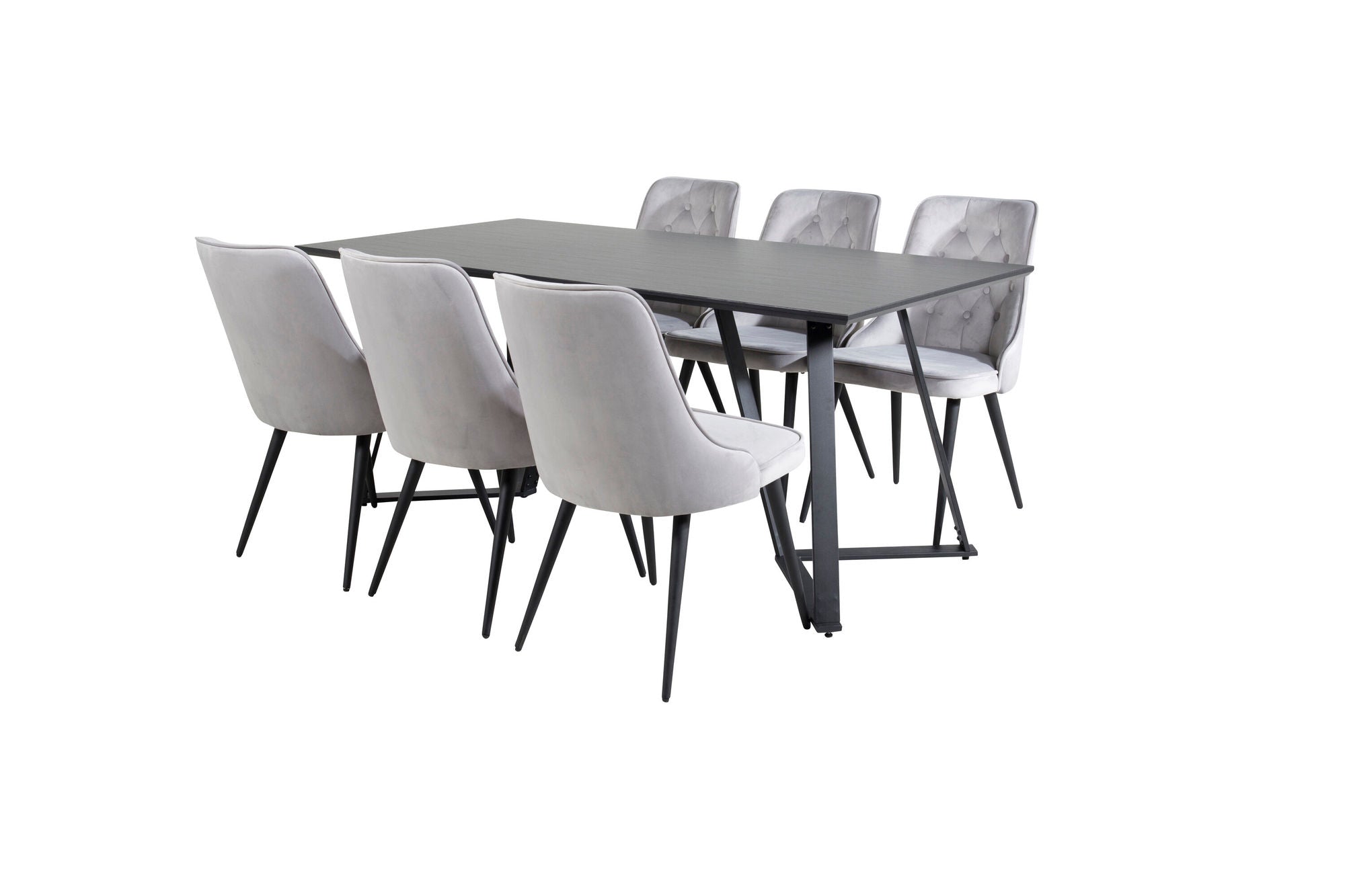 Venture Home Marina spisebord - Black top / Black Legs +Velvet Deluxe Spisebordsstol - Light Grey / Black_6