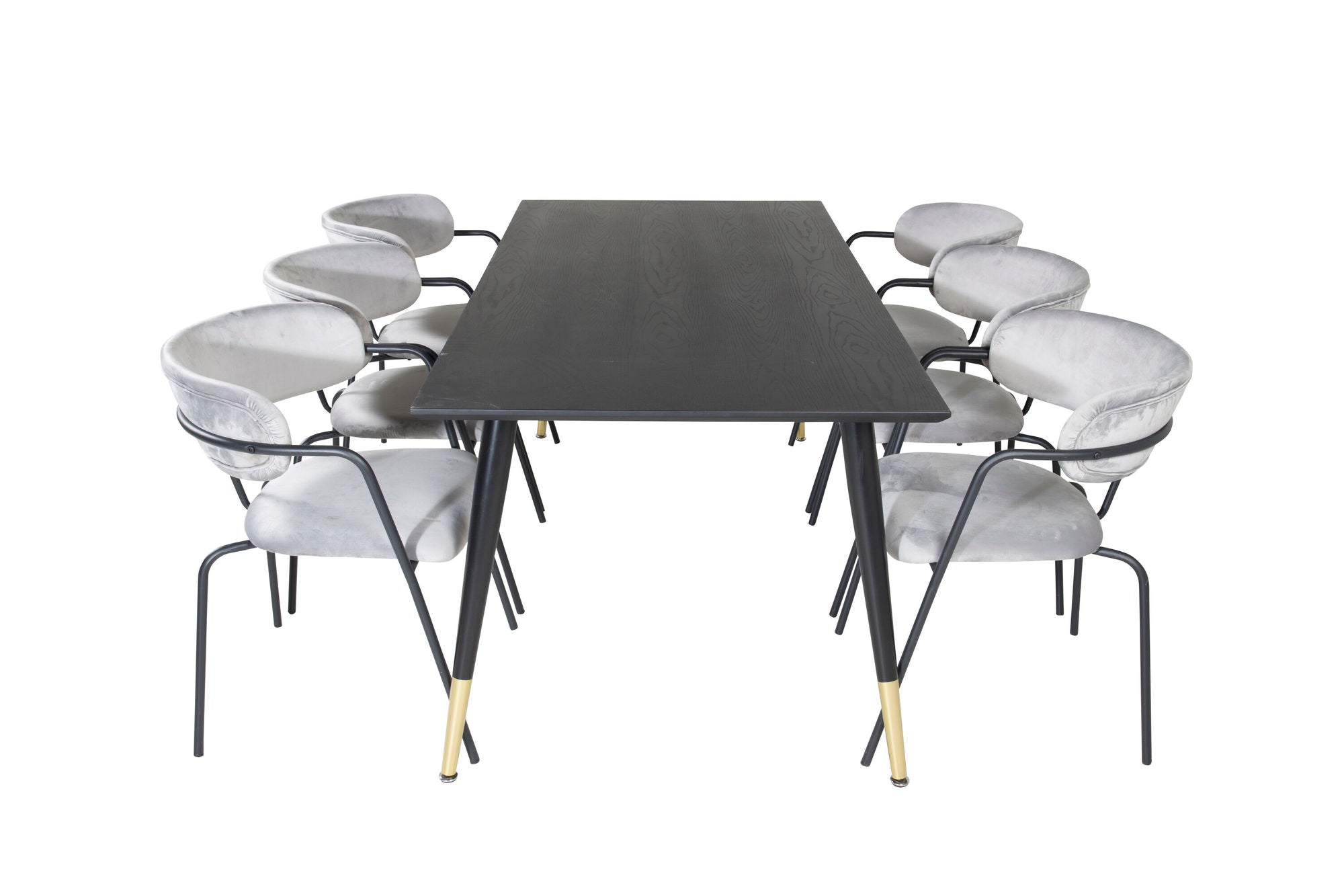 Venture Home Dipp spisebord - 180*90cm - Black / Black Brass+Arrow armchair - Black Legs - Grey Velvet_6