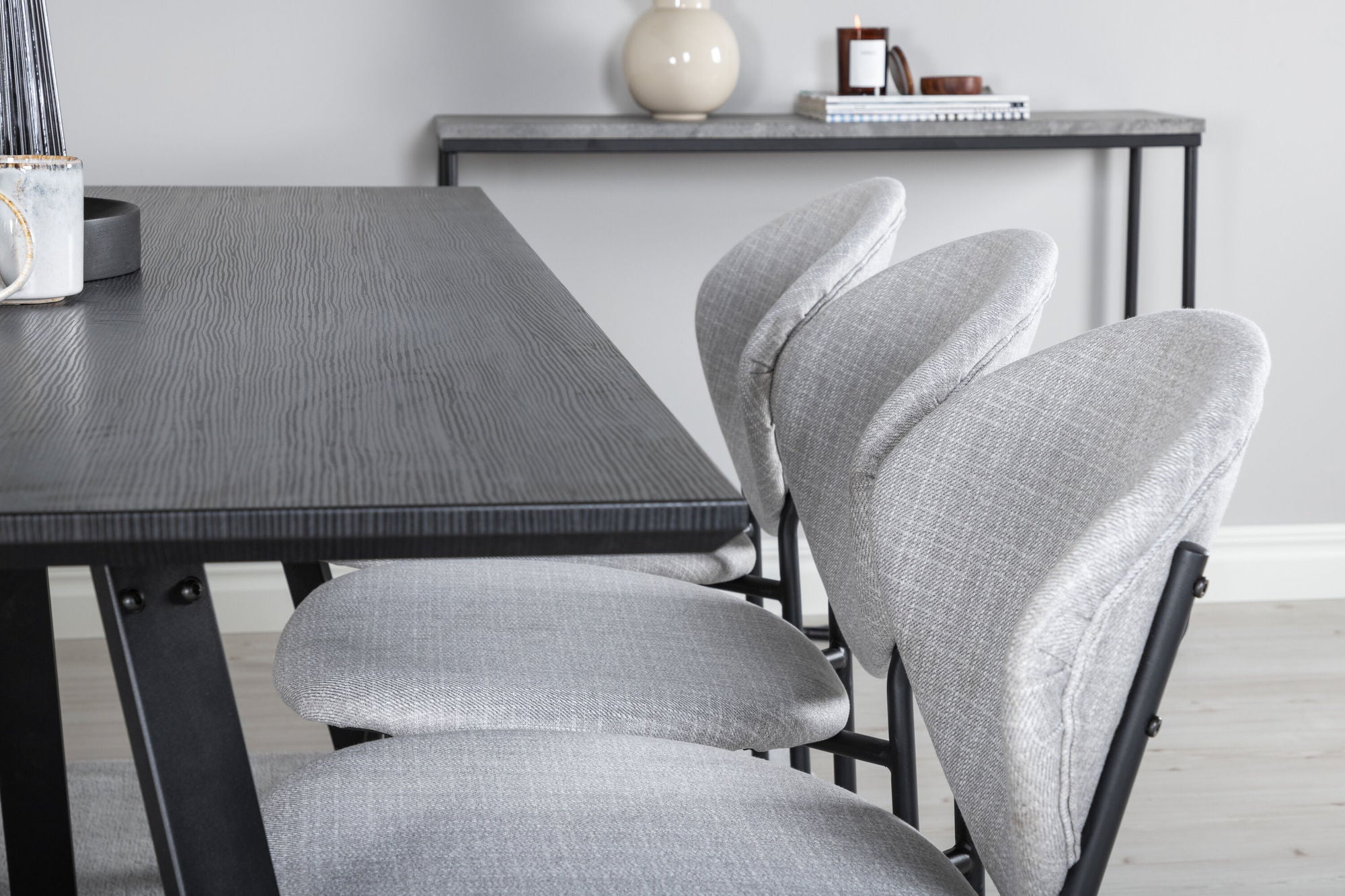 Venture Home Marina spisebord - Black top / Black Legs +Vault Spisebordsstol - Black Legs - Grey Fabric_6