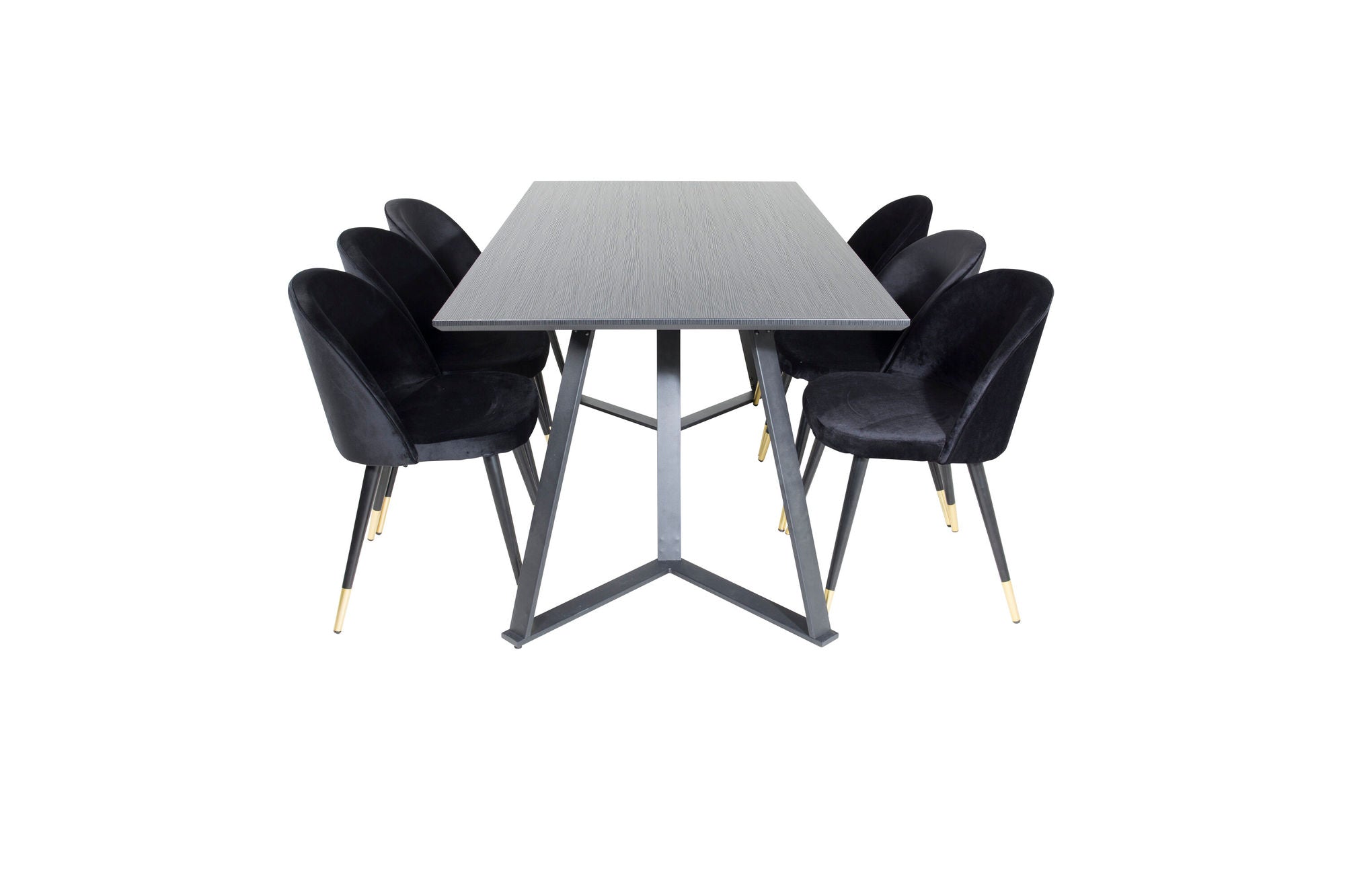 Venture Home Marina spisebord - Black top / Black Legs +Velvet Spisebordsstol Brass - Black / Black_6