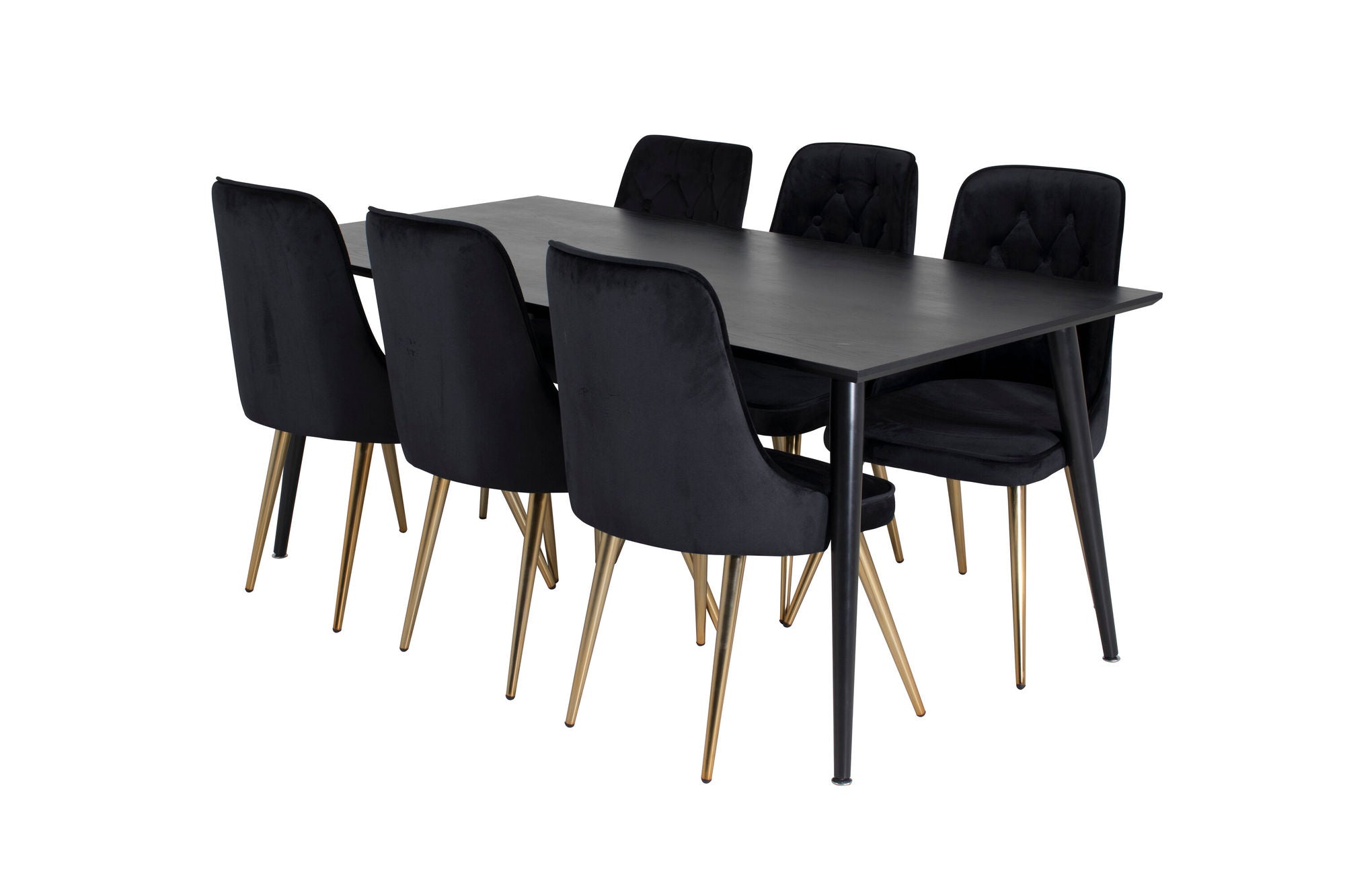 Venture Home Dipp spisebord - 180*90cm - Black Veneer / all black legs +Velvet Deluxe Spisebordsstol - Black / Brass_6