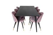 Venture Home Dipp spisebord - 180*90cm - Black Veneer / all black legs +Velvet Spisebordsstol Brass - Pink / Black_6